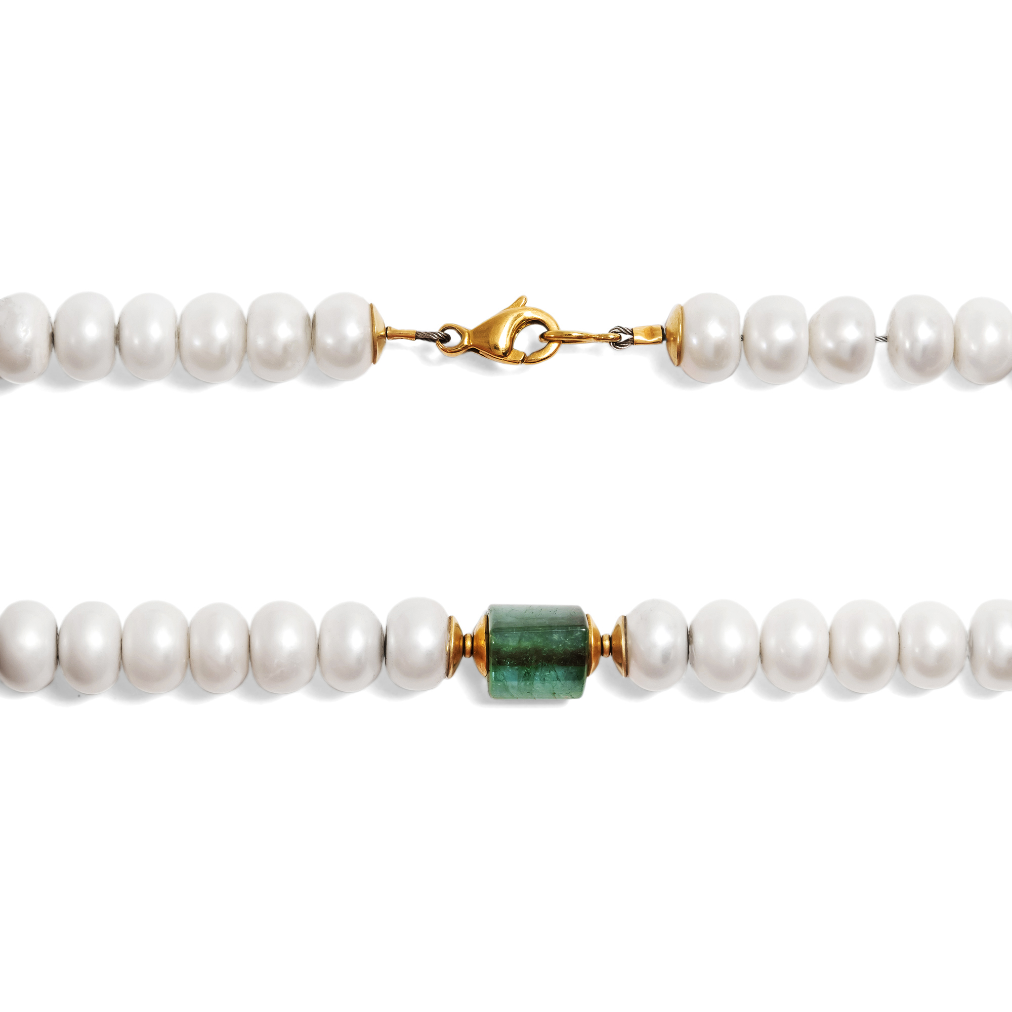 Modernes Collier aus Süßwasser-Zuchtperlen, Turmalinen & Gold, um 2000 Modernes Collier aus Süßwasser-Zuchtperlen, Turmalinen & Gold, um 2000