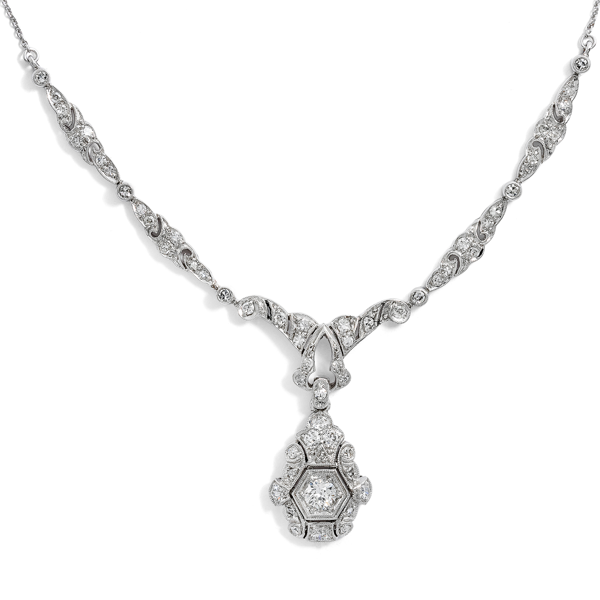 Elegantes Art Déco Collier mit Diamanten in Weißgold, Robert Merath, Ulm, um 1930 Elegantes Art Déco Collier mit Diamanten in Weißgold, Robert Merath, Ulm, um 1930