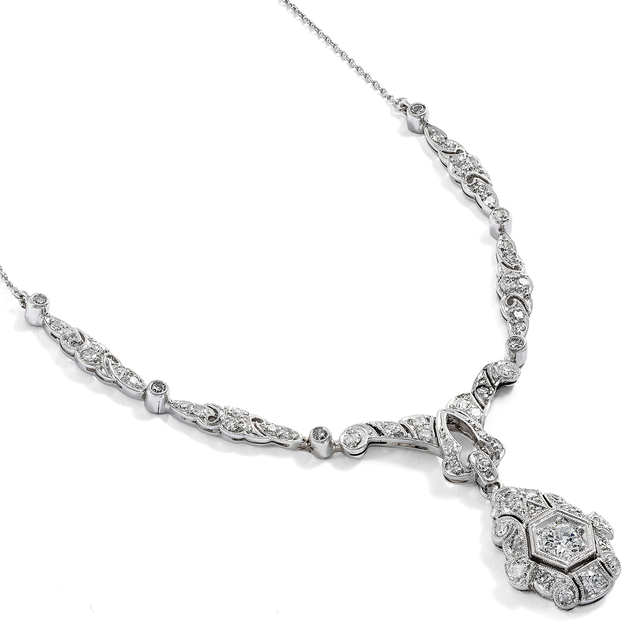 Elegantes Art Déco Collier mit Diamanten in Weißgold, Robert Merath, Ulm, um 1930 Elegantes Art Déco Collier mit Diamanten in Weißgold, Robert Merath, Ulm, um 1930
