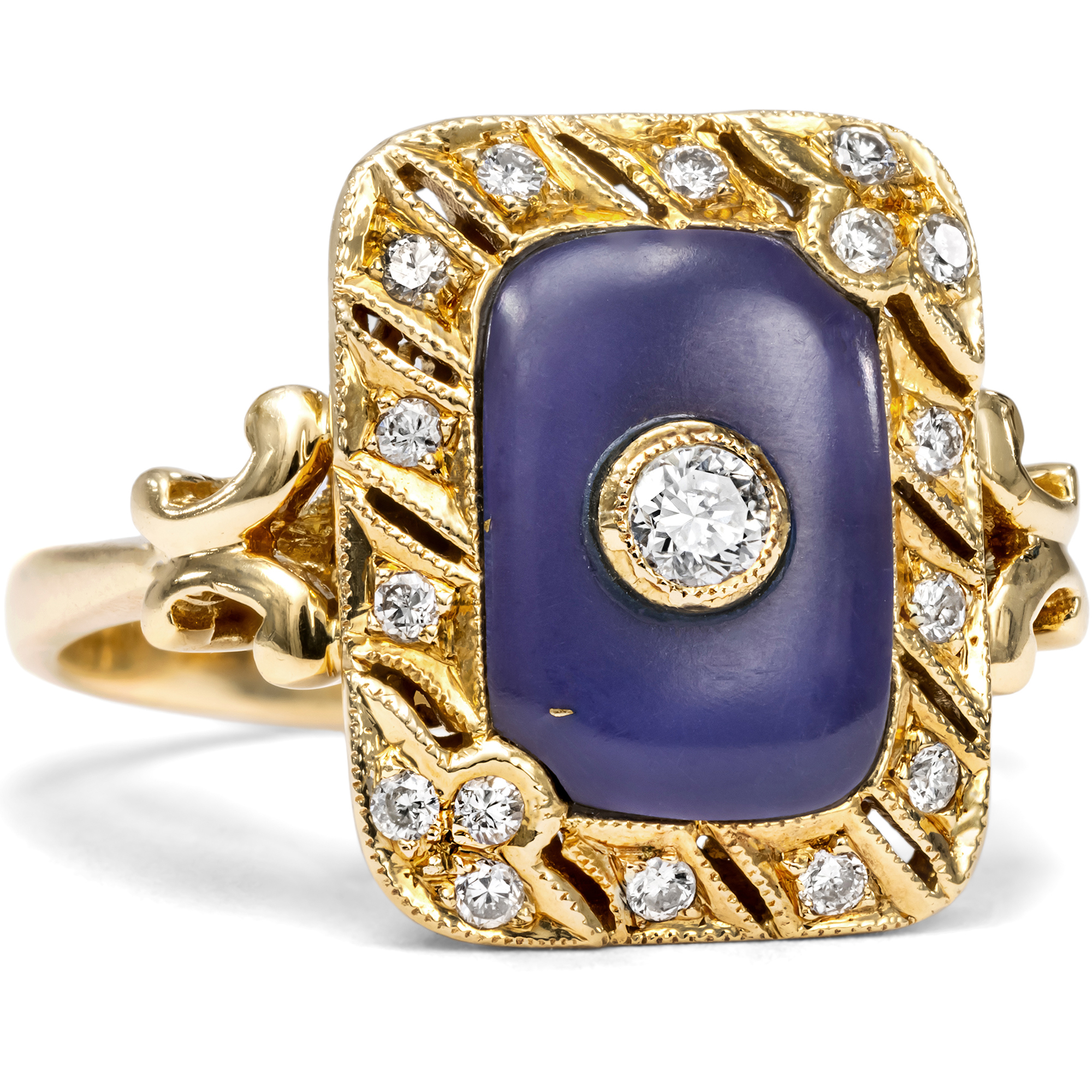 Vintage Ring mit Diamanten & Achat in Gelbgold, um 1985 Vintage Ring mit Diamanten & Achat in Gelbgold, um 1985