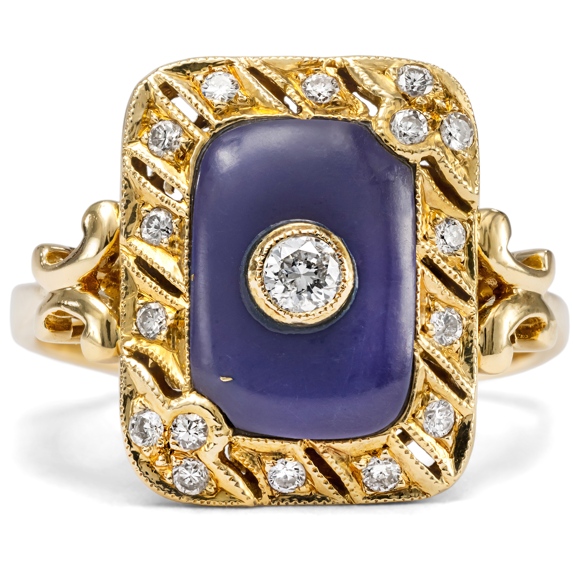 Vintage Ring mit Diamanten & Achat in Gelbgold, um 1985 Vintage Ring mit Diamanten & Achat in Gelbgold, um 1985