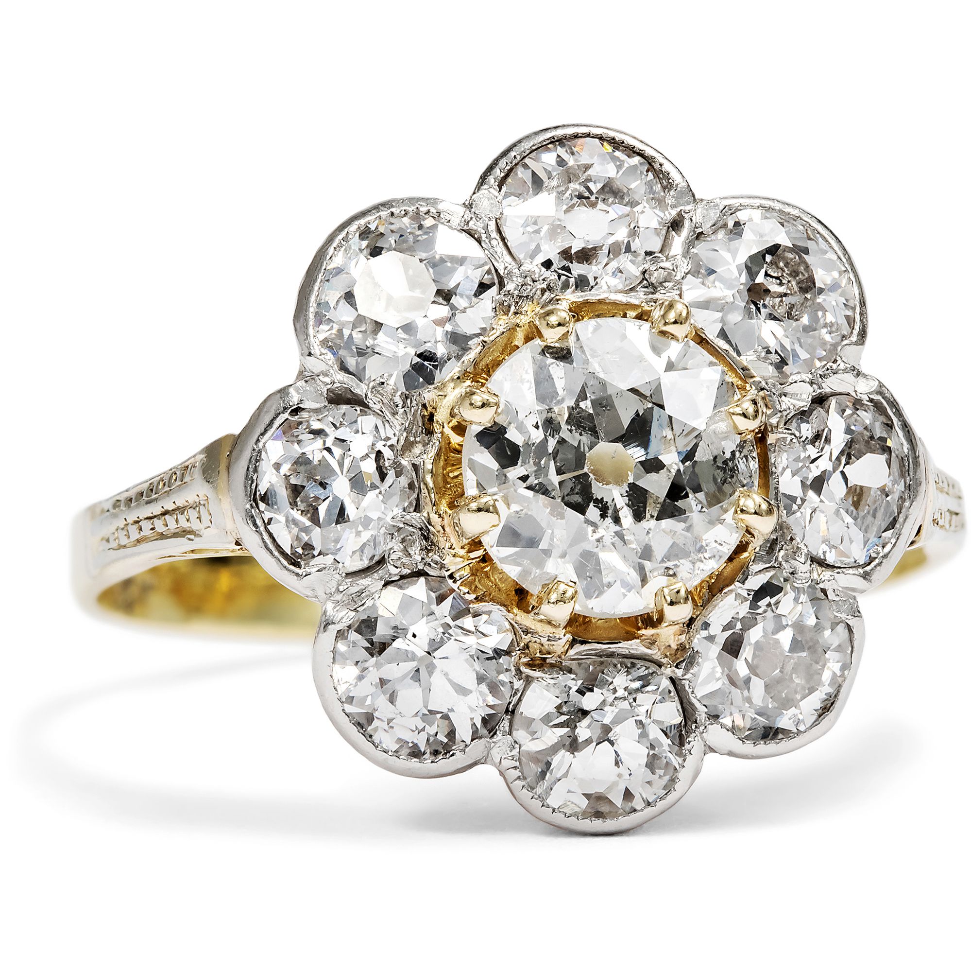 Antiker Entourage-Ring mit 2,80 ct Diamanten in Gold & Platin, um 1900 Antiker Entourage-Ring mit 2,80 ct Diamanten in Gold & Platin, um 1900