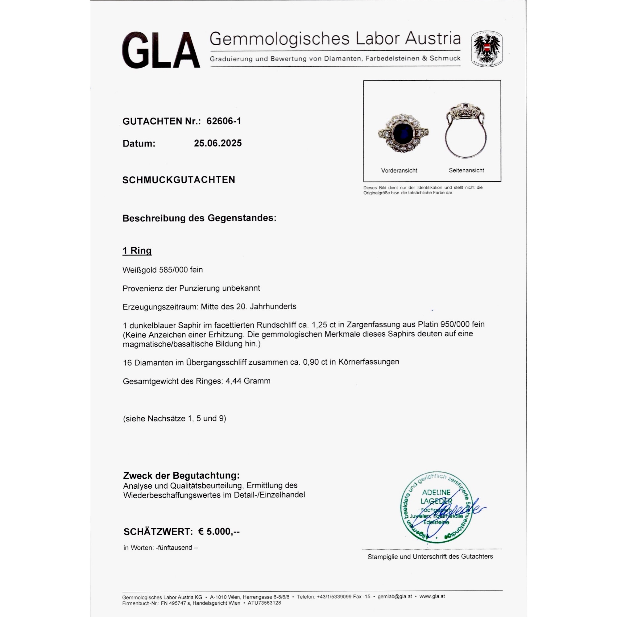 Klassischer Entourage-Ring mit unbehandeltem Saphir & Diamanten, um 1950 Klassischer Entourage-Ring mit unbehandeltem Saphir & Diamanten, um 1950