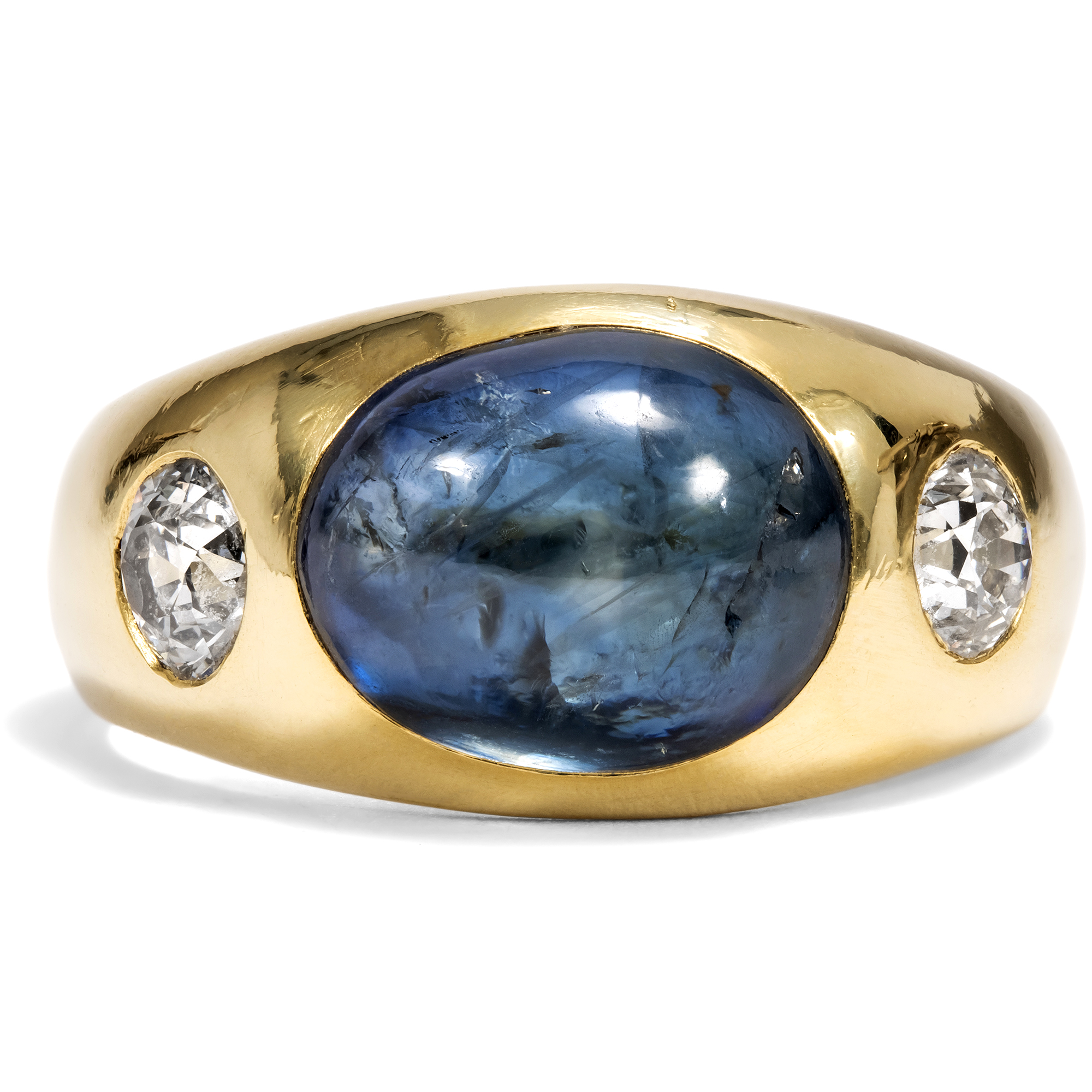 Vintage Ring With Untreated Sapphire & Diamonds In Gold, Circa 1980 Vintage Ring With Untreated Sapphire & Diamonds In Gold, Circa 1980