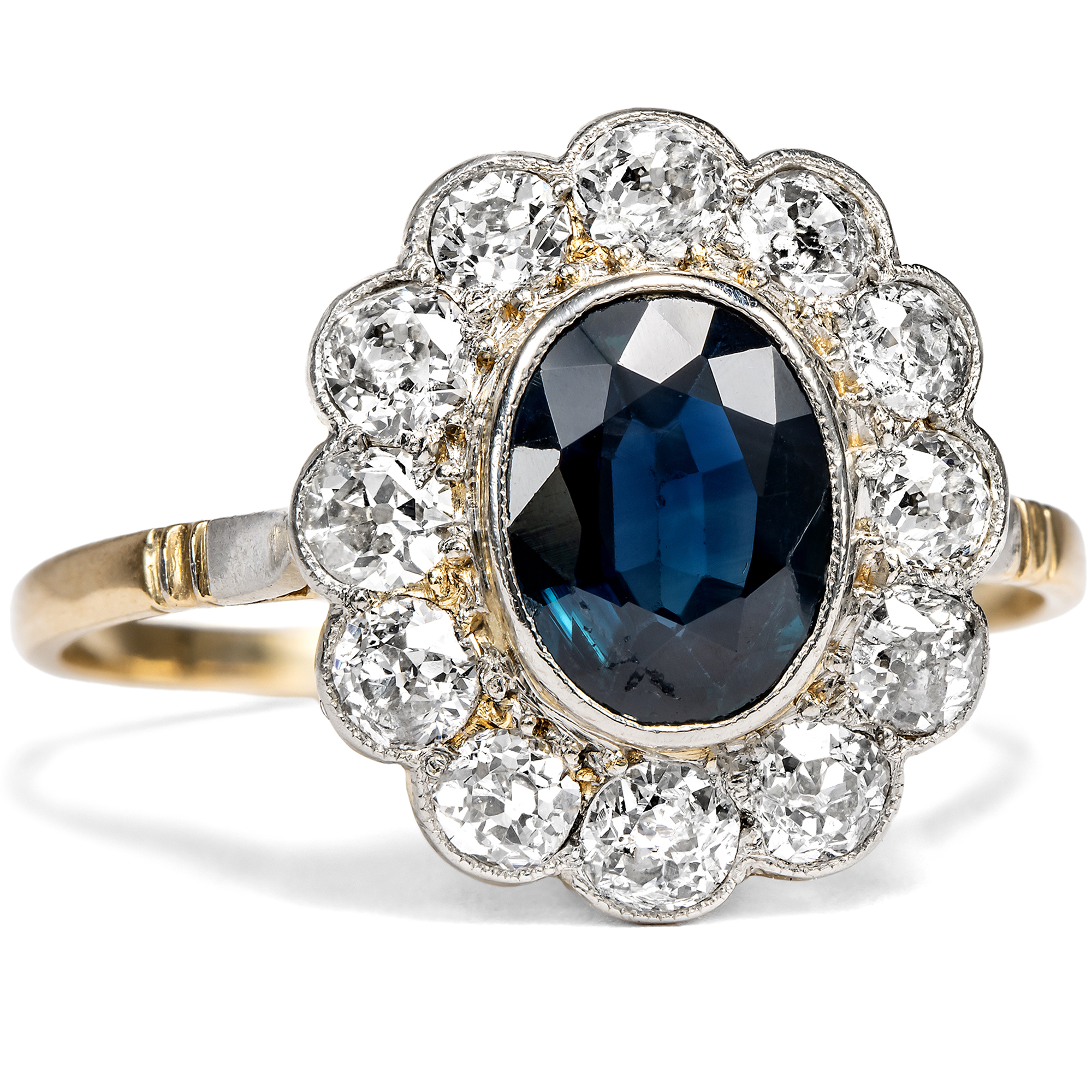 Wunderbarer antiker Ring mit Saphir & Altschliff-Diamanten, um 1910 Wunderbarer antiker Ring mit Saphir & Altschliff-Diamanten, um 1910