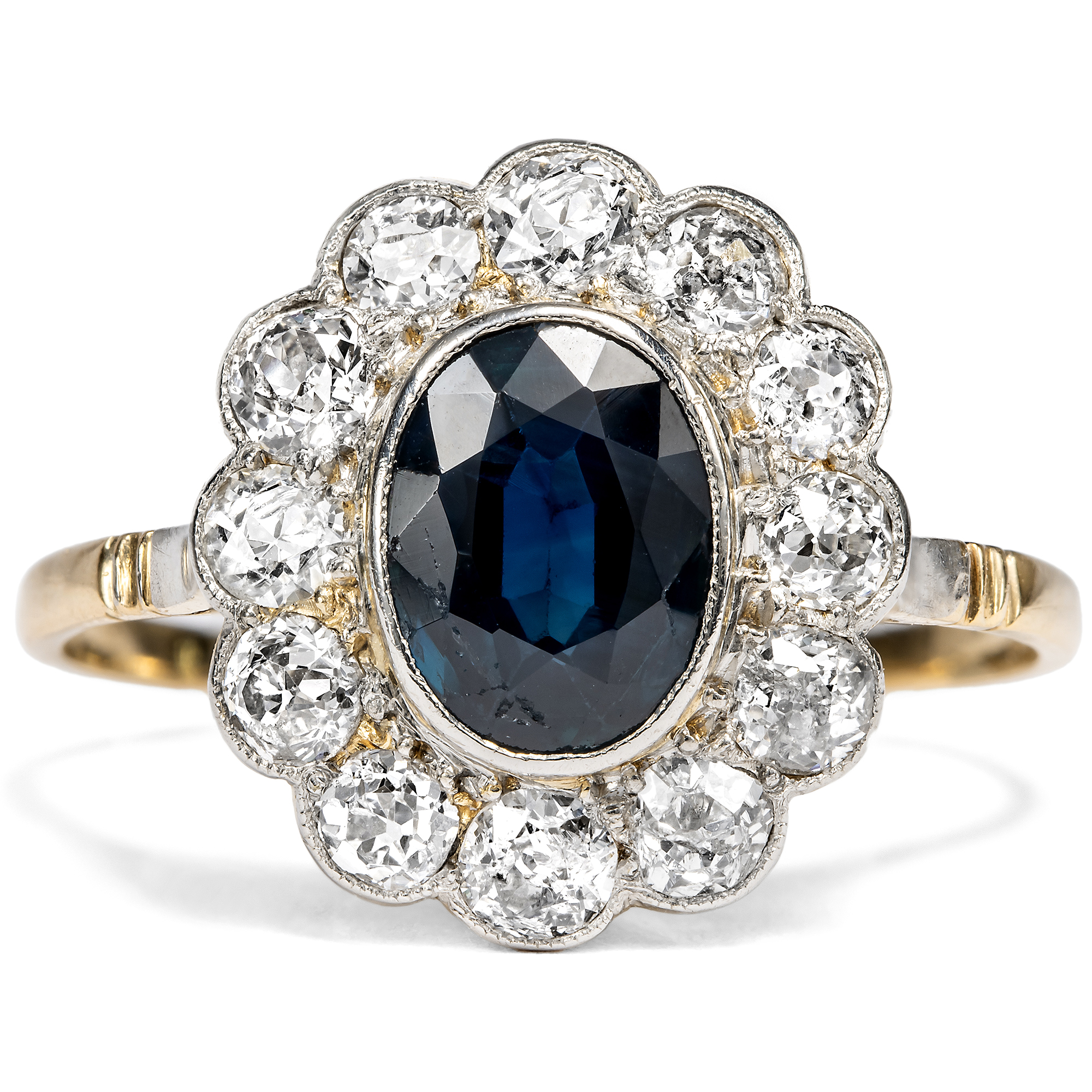 Wunderbarer antiker Ring mit Saphir & Altschliff-Diamanten, um 1910 Wunderbarer antiker Ring mit Saphir & Altschliff-Diamanten, um 1910