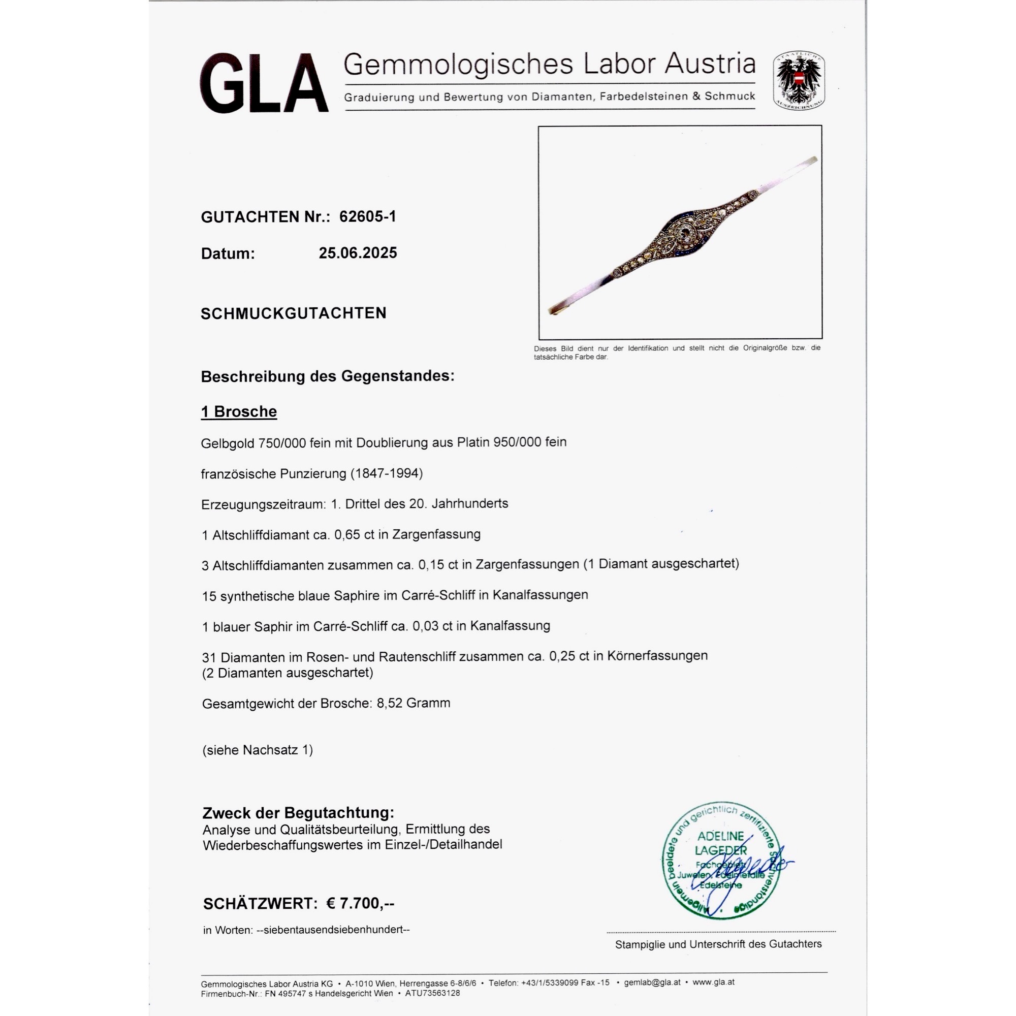 Stabnadel des Art Déco mit Saphiren & Diamanten, Frankreich um 1925 Stabnadel des Art Déco mit Saphiren & Diamanten, Frankreich um 1925