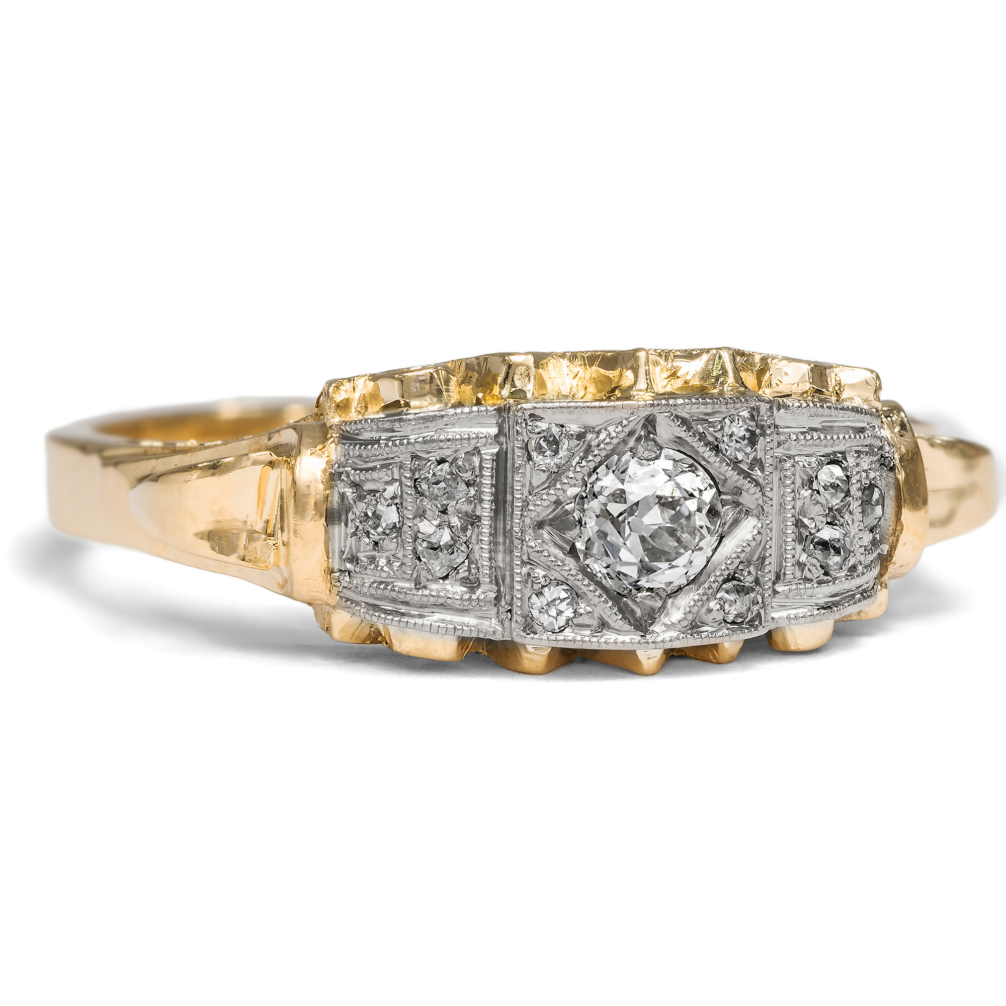 Expressiver Ring aus Gold & Platin mit Diamanten, Art Déco um 1925 Expressiver Ring aus Gold & Platin mit Diamanten, Art Déco um 1925