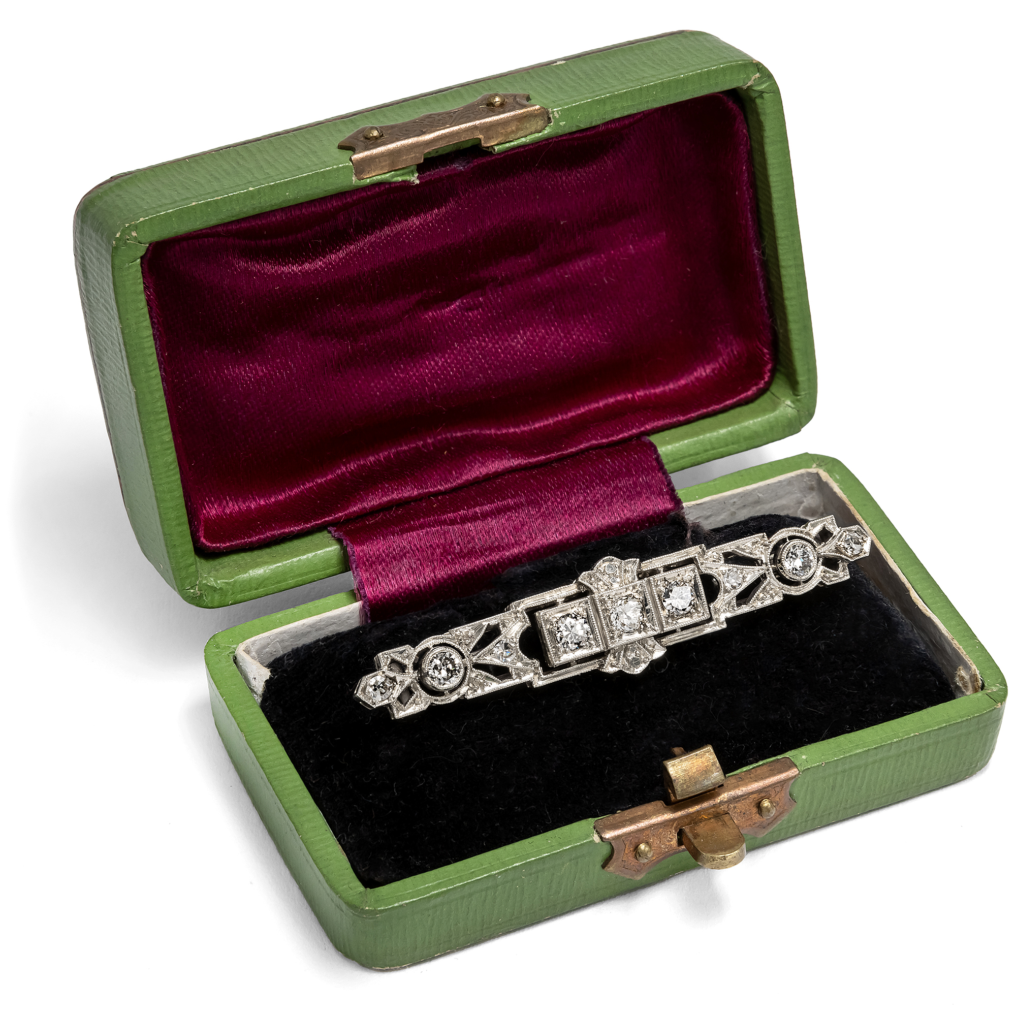 Elegante Brosche des Art Déco mit Diamanten in Weißgold, Wien um 1930 Elegante Brosche des Art Déco mit Diamanten in Weißgold, Wien um 1930