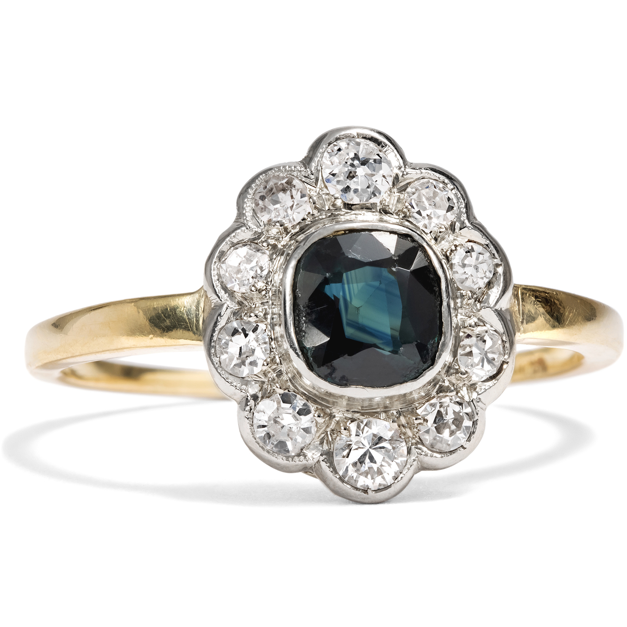 Antiker „Entourage“-Ring mit Saphir & Diamanten, Wien um 1930 Antiker „Entourage“-Ring mit Saphir & Diamanten, Wien um 1930