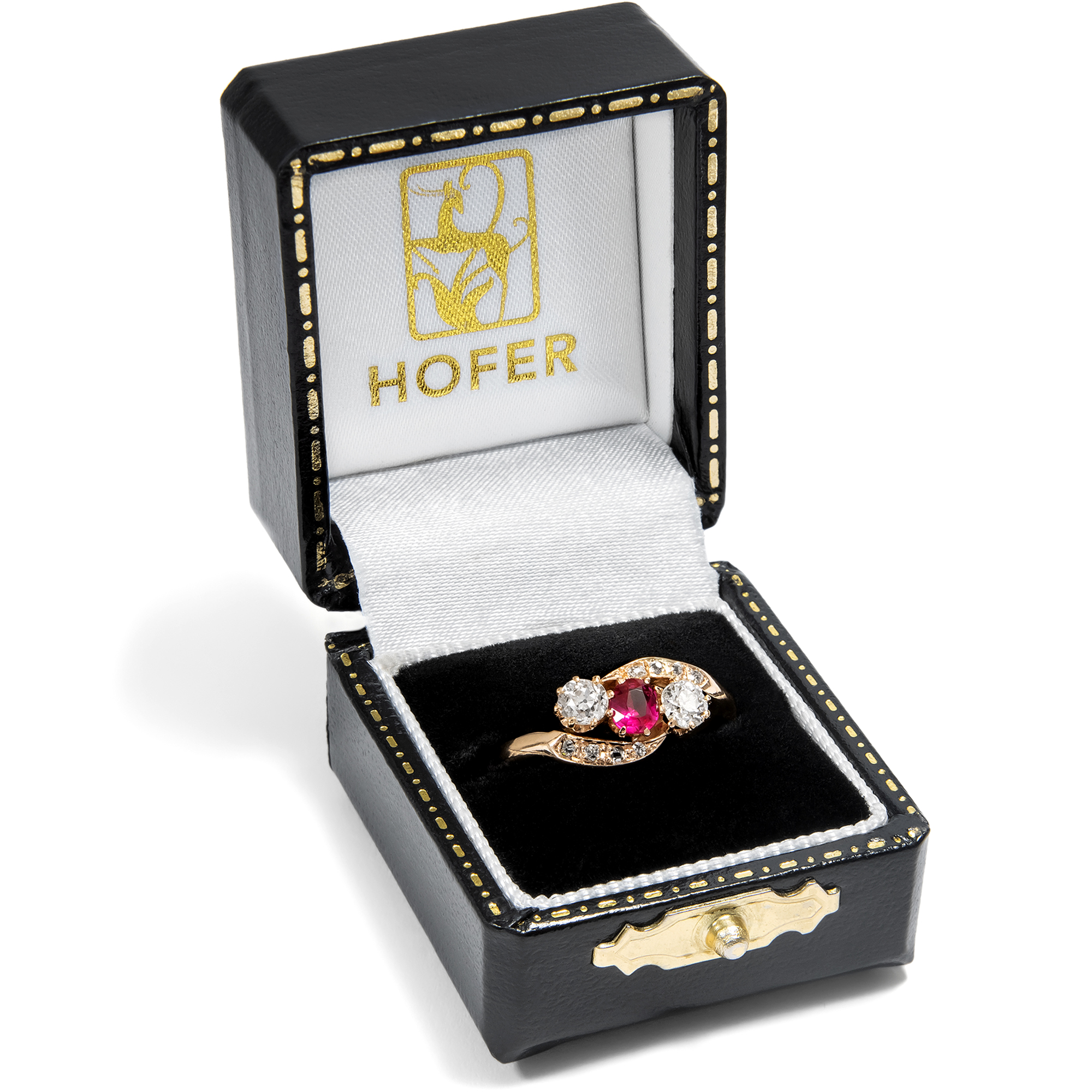 Feiner Verlobungsring mit Burma-Rubin & Diamanten in Rotgold, um 1900 Feiner Verlobungsring mit Burma-Rubin & Diamanten in Rotgold, um 1900