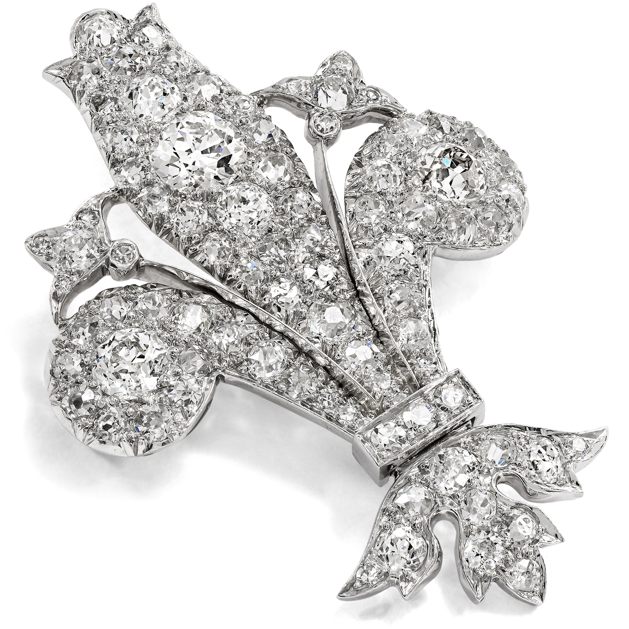 Große antike Brosche aus Platin & 5,30 ct Diamanten, um 1910 Große antike Brosche aus Platin & 5,30 ct Diamanten, um 1910