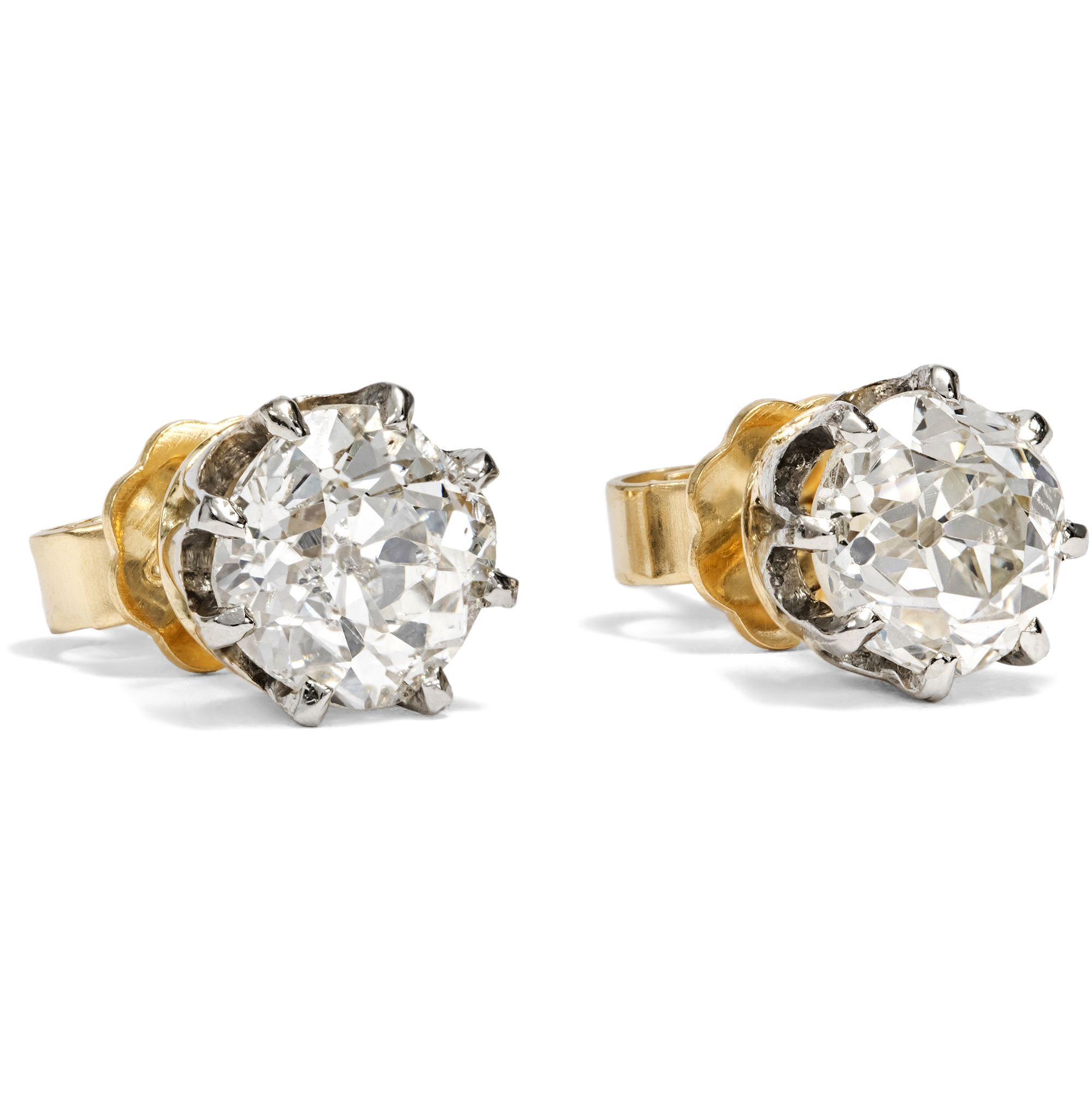 Funkelnde Ohrstecker mit 2,60 ct „Old Mine Cut“ Diamanten, um 1955 Funkelnde Ohrstecker mit 2,60 ct „Old Mine Cut“ Diamanten, um 1955