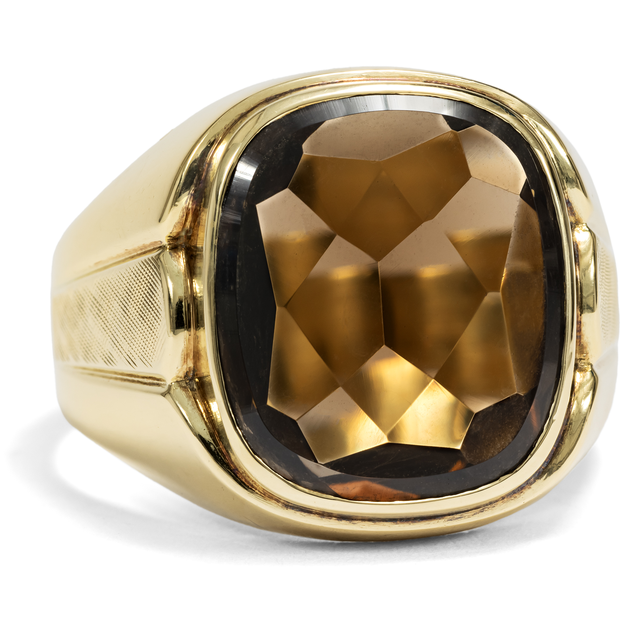 Stilvoller Herrenring mit Rauchquarz in Gold, um 1970 Stilvoller Herrenring mit Rauchquarz in Gold, um 1970