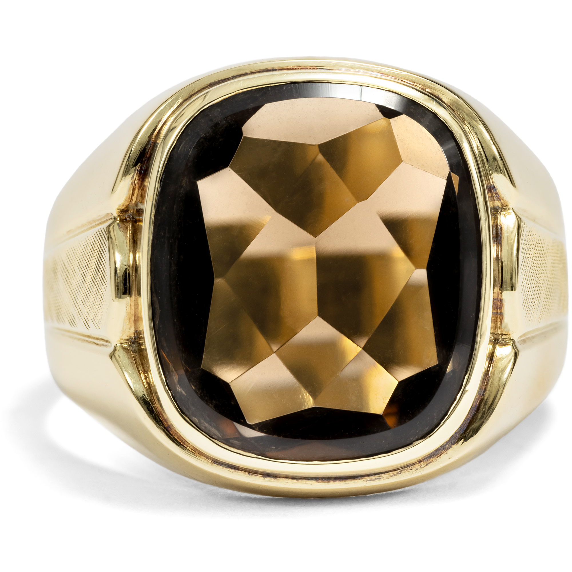 Stilvoller Herrenring mit Rauchquarz in Gold, um 1970 Stilvoller Herrenring mit Rauchquarz in Gold, um 1970