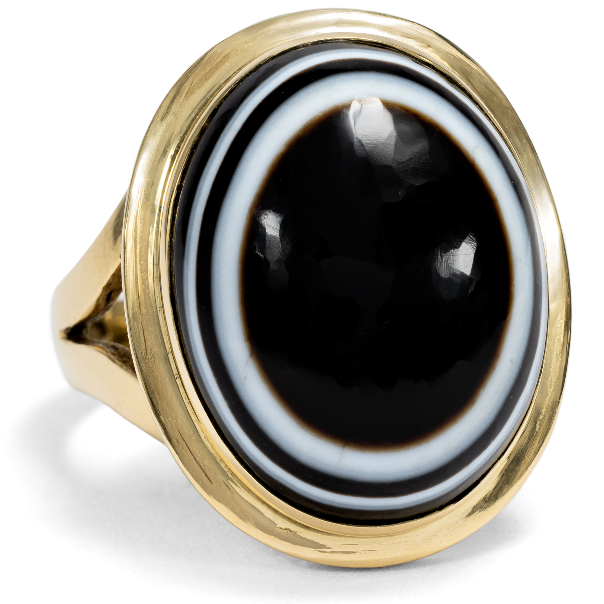 Großer vintage Ring mit Streifenachat in Gold, Italien um 1950 Großer vintage Ring mit Streifenachat in Gold, Italien um 1950
