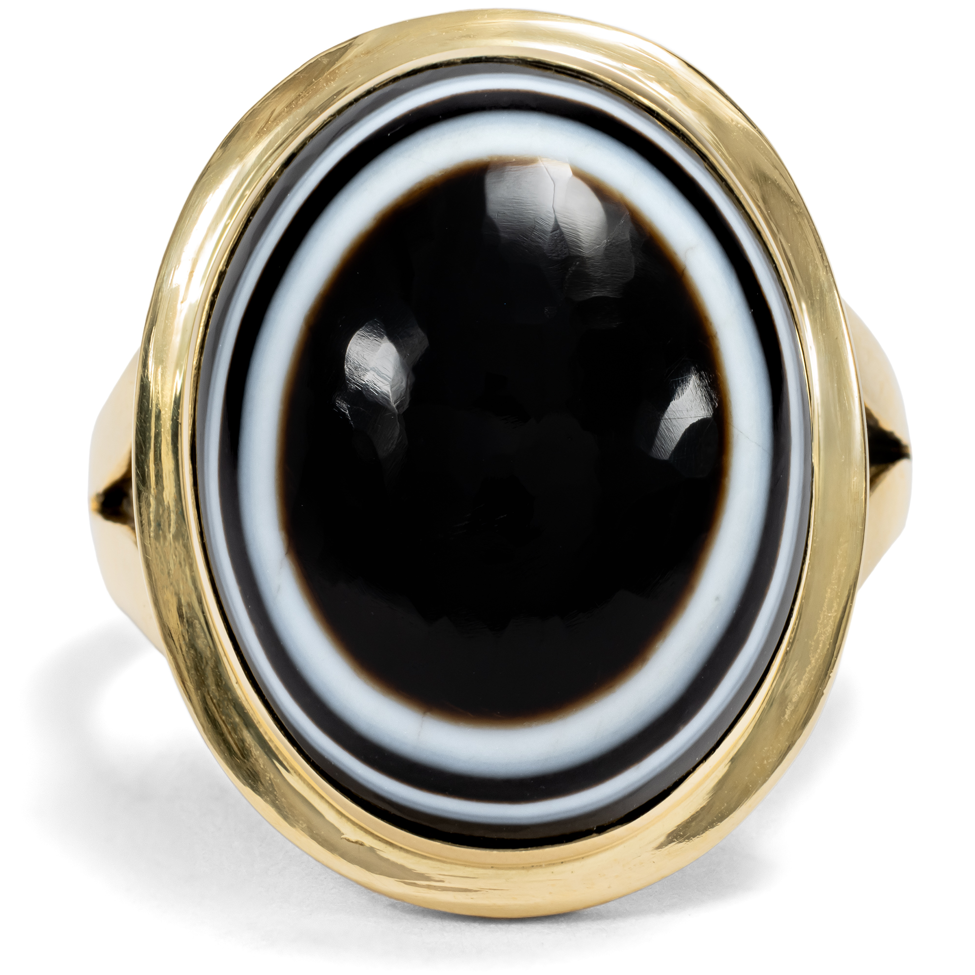 Großer vintage Ring mit Streifenachat in Gold, Italien um 1950 Großer vintage Ring mit Streifenachat in Gold, Italien um 1950