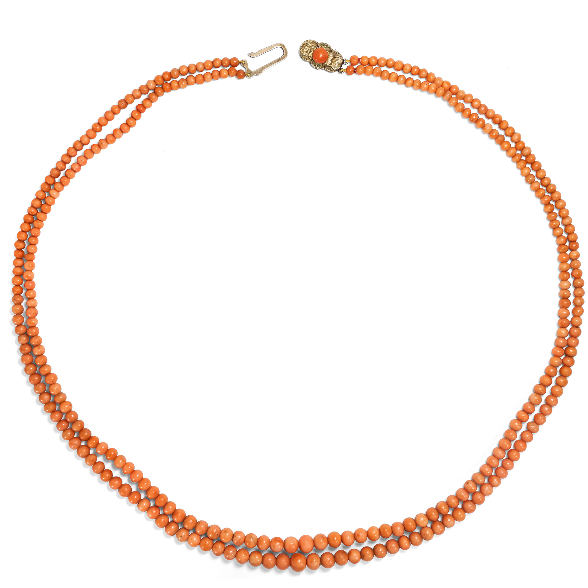 Antique Double-Row Coral Necklace Made of "Corallo Sciacca", c. 1935 Antique Double-Row Coral Necklace Made of "Corallo Sciacca", c. 1935