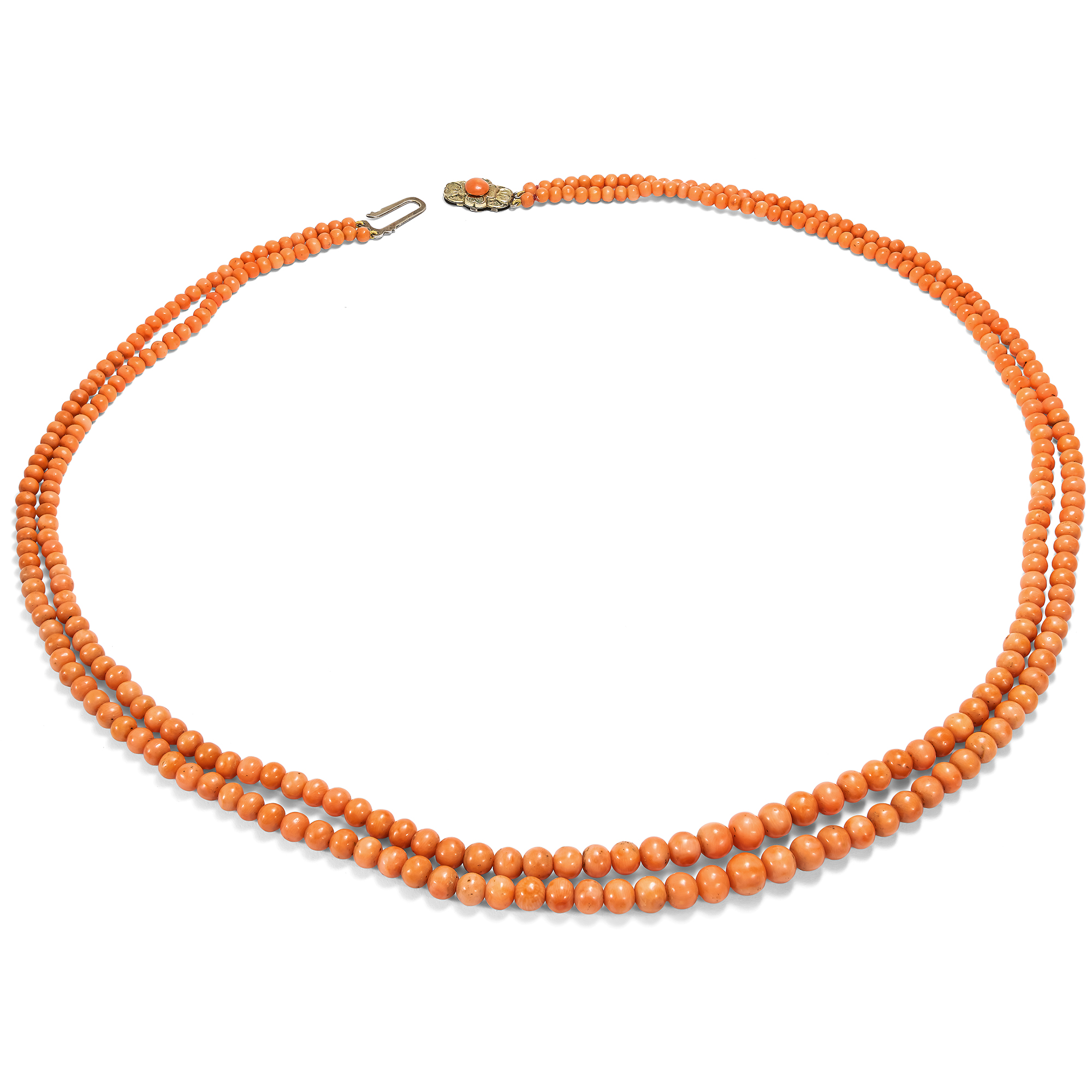 Antique Double-Row Coral Necklace Made of "Corallo Sciacca", c. 1935 Antique Double-Row Coral Necklace Made of "Corallo Sciacca", c. 1935