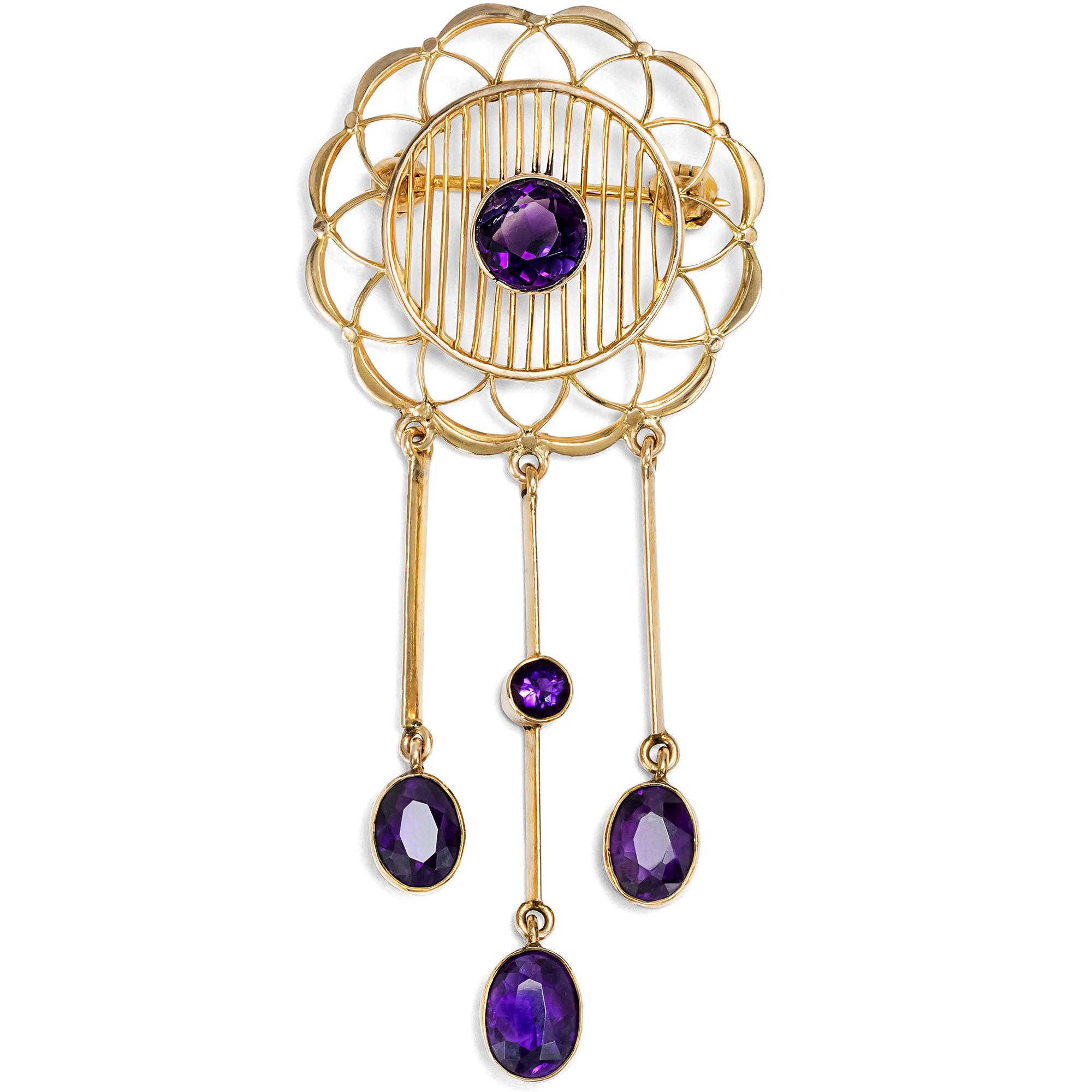 Antike Brosche mit Amethysten in Gold, Großbritannien um 1910 Antike Brosche mit Amethysten in Gold, Großbritannien um 1910