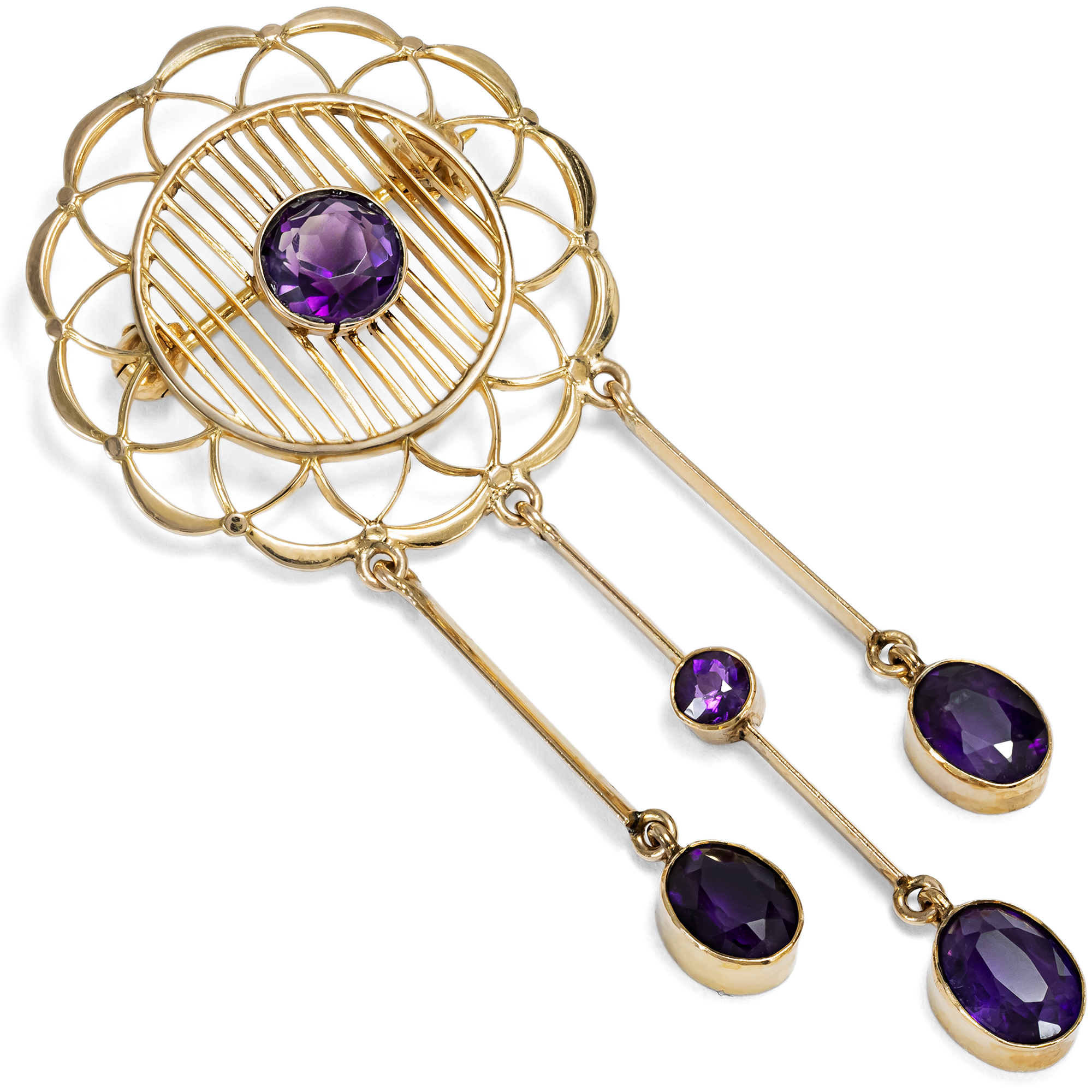 Antike Brosche mit Amethysten in Gold, Großbritannien um 1910 Antike Brosche mit Amethysten in Gold, Großbritannien um 1910