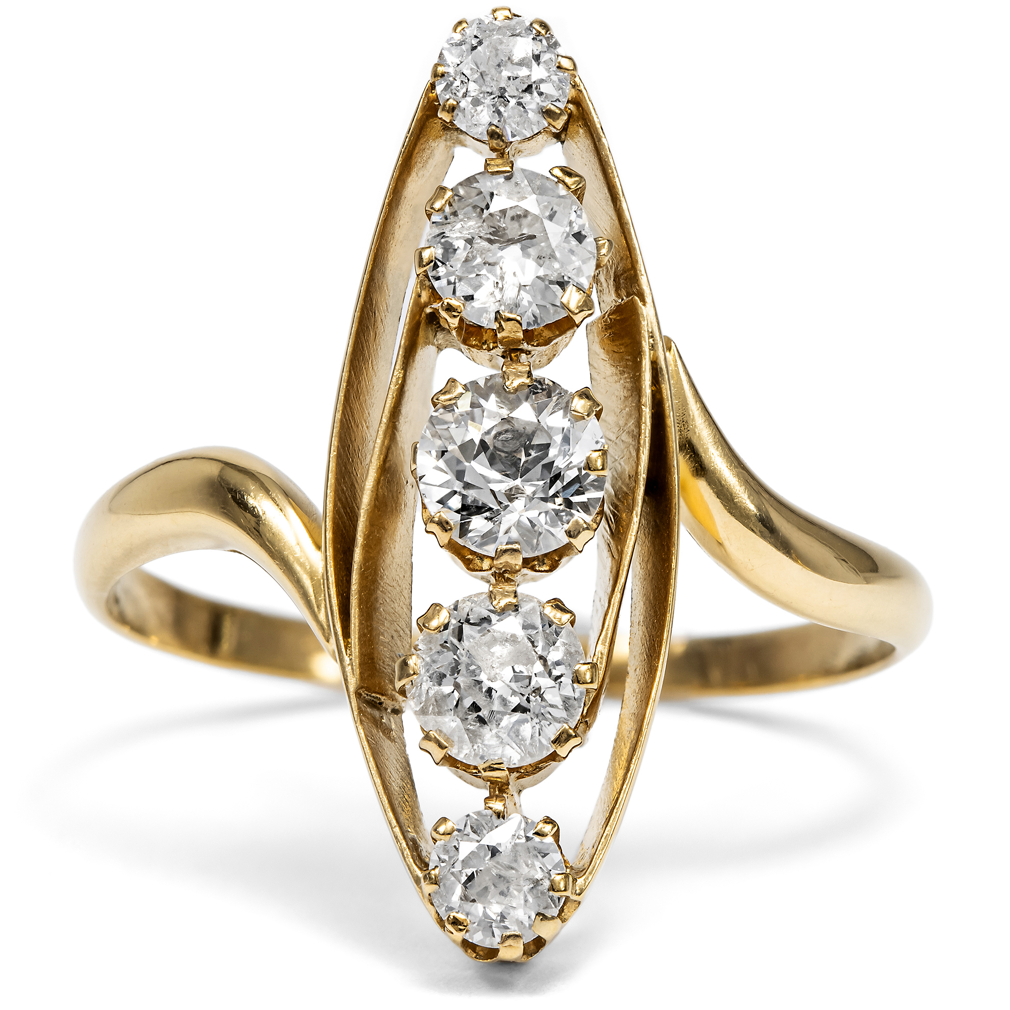 Unusual "Marquise" Ring with Old European Cut Diamonds in Gold, c. 1900 Unusual "Marquise" Ring with Old European Cut Diamonds in Gold, c. 1900