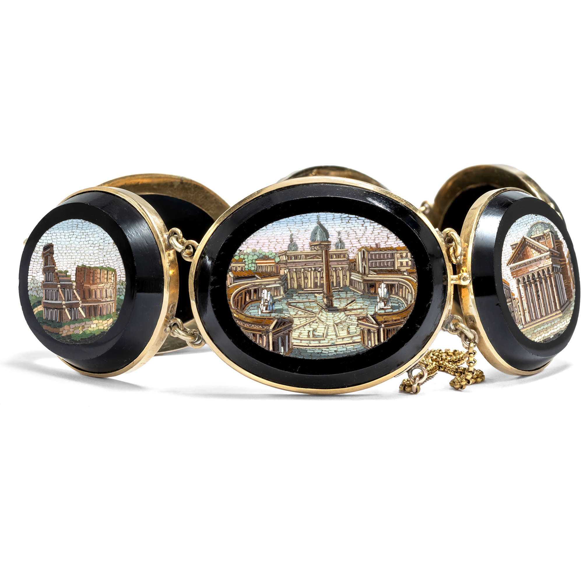 Antikes Armband mit römischen Mikromosaiken in Gold, um 1860 Antikes Armband mit römischen Mikromosaiken in Gold, um 1860