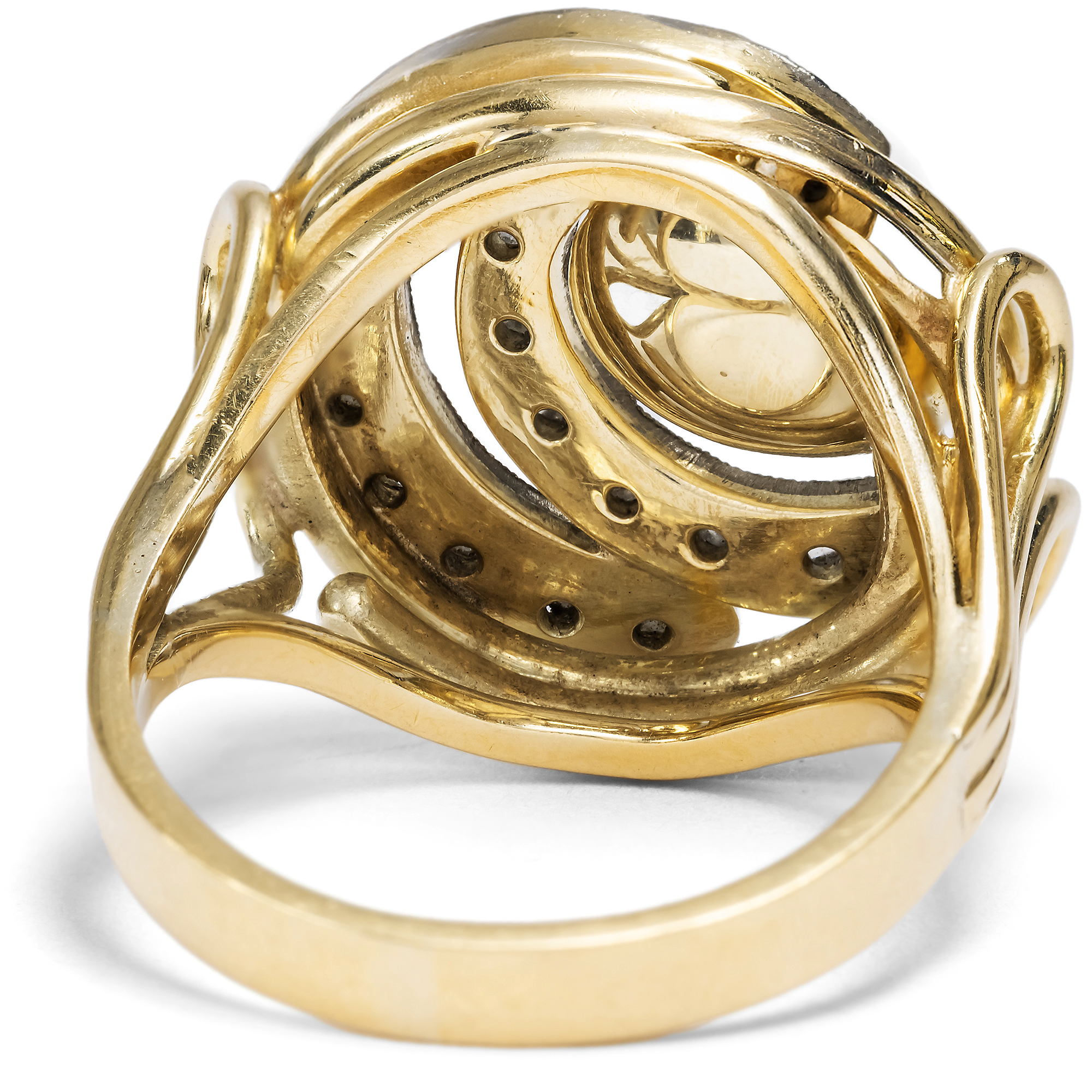 Mondäner vintage Ring mit Akoya-Perle & Diamanten in Gold & Platin, um 1960 Mondäner vintage Ring mit Akoya-Perle & Diamanten in Gold & Platin, um 1960