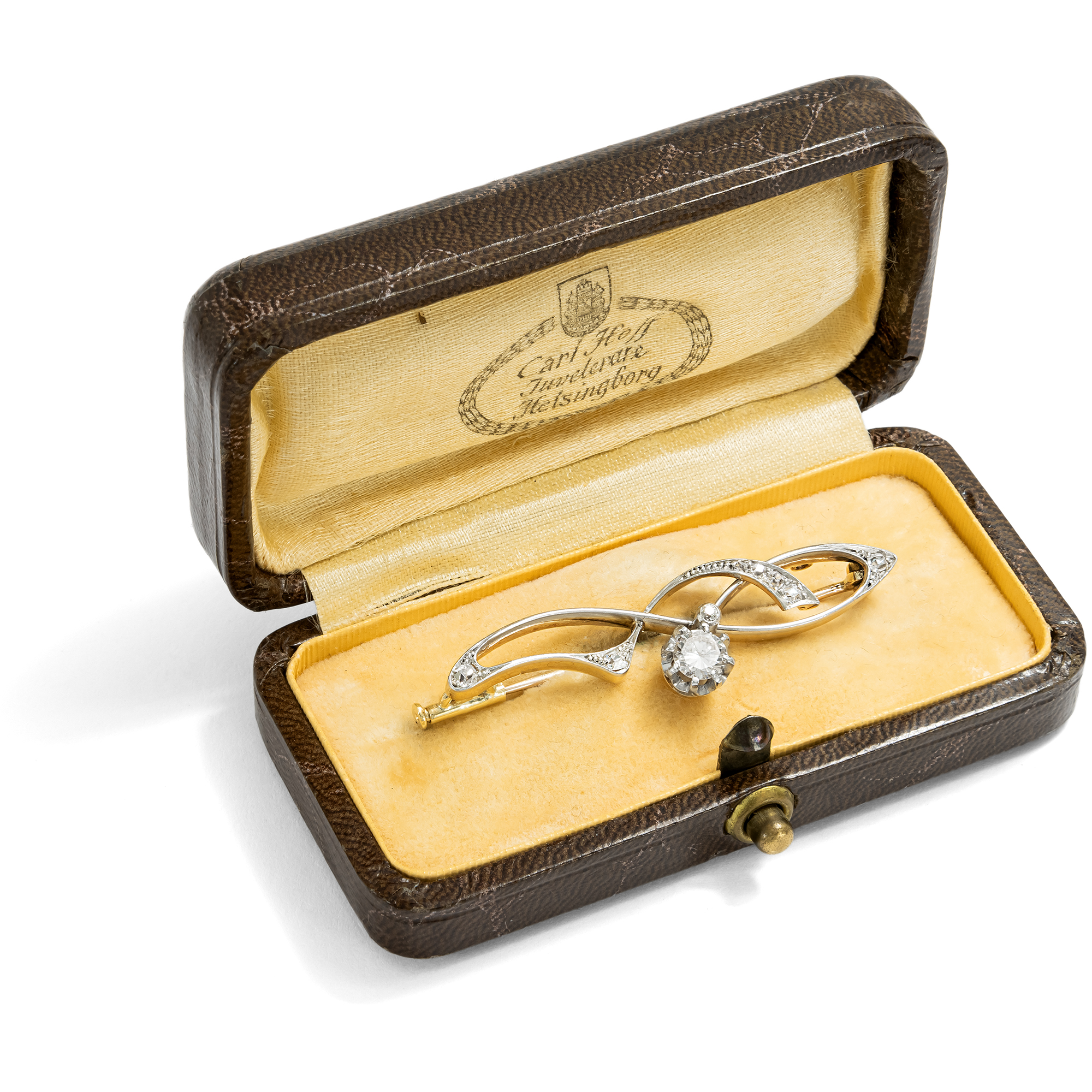 Elegante Jugendstil-Brosche mit Diamanten in Gold & Platin, um 1910 Elegante Jugendstil-Brosche mit Diamanten in Gold & Platin, um 1910