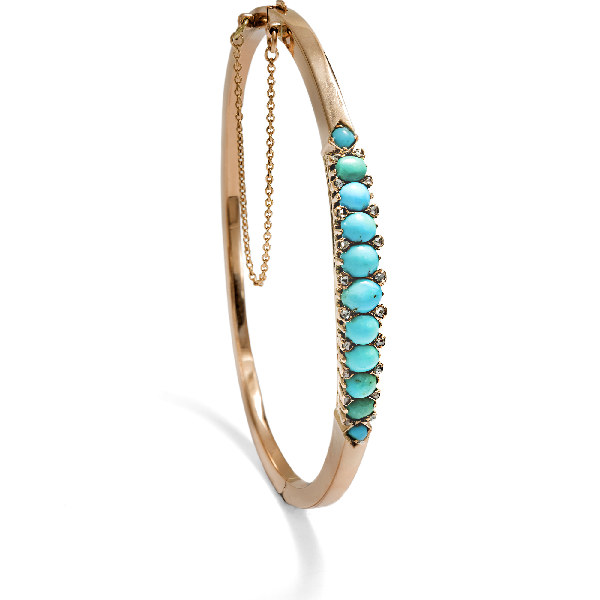 Delicate Antique Bangle with Turquoises & Diamonds in Gold, c. 1900 Delicate Antique Bangle with Turquoises & Diamonds in Gold, c. 1900