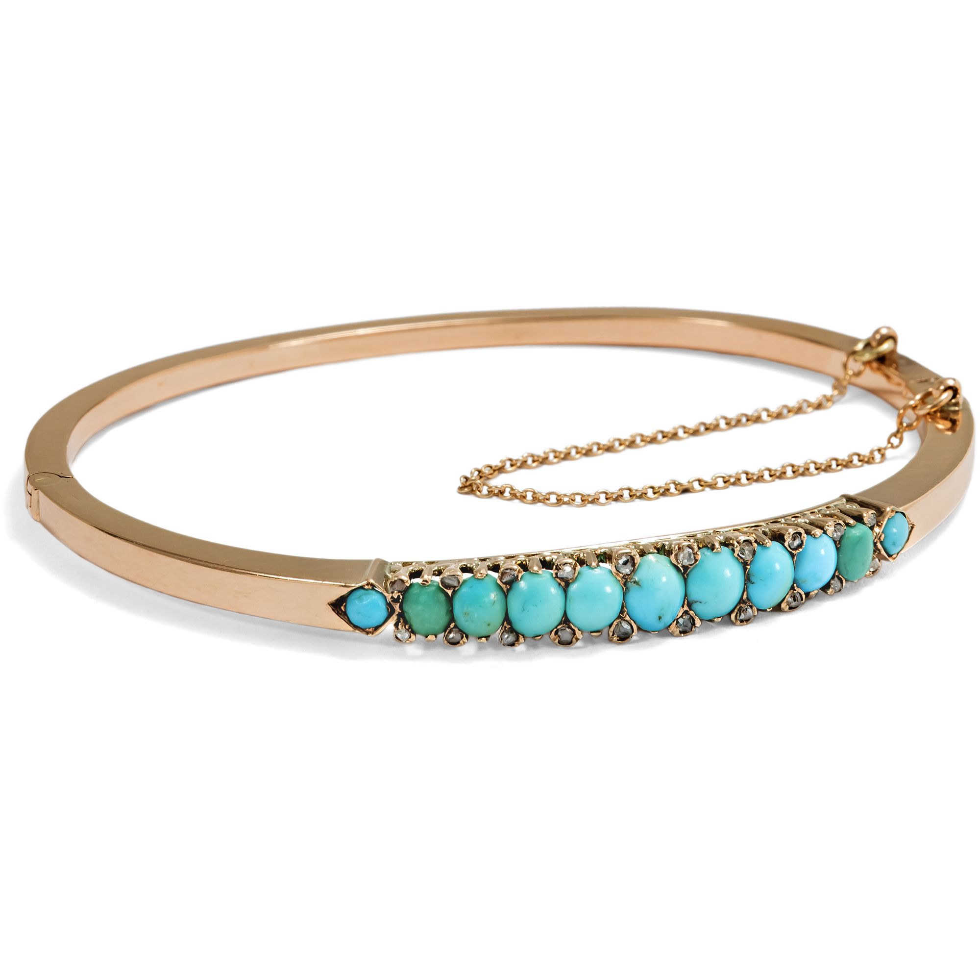Delicate Antique Bangle with Turquoises & Diamonds in Gold, c. 1900 Delicate Antique Bangle with Turquoises & Diamonds in Gold, c. 1900
