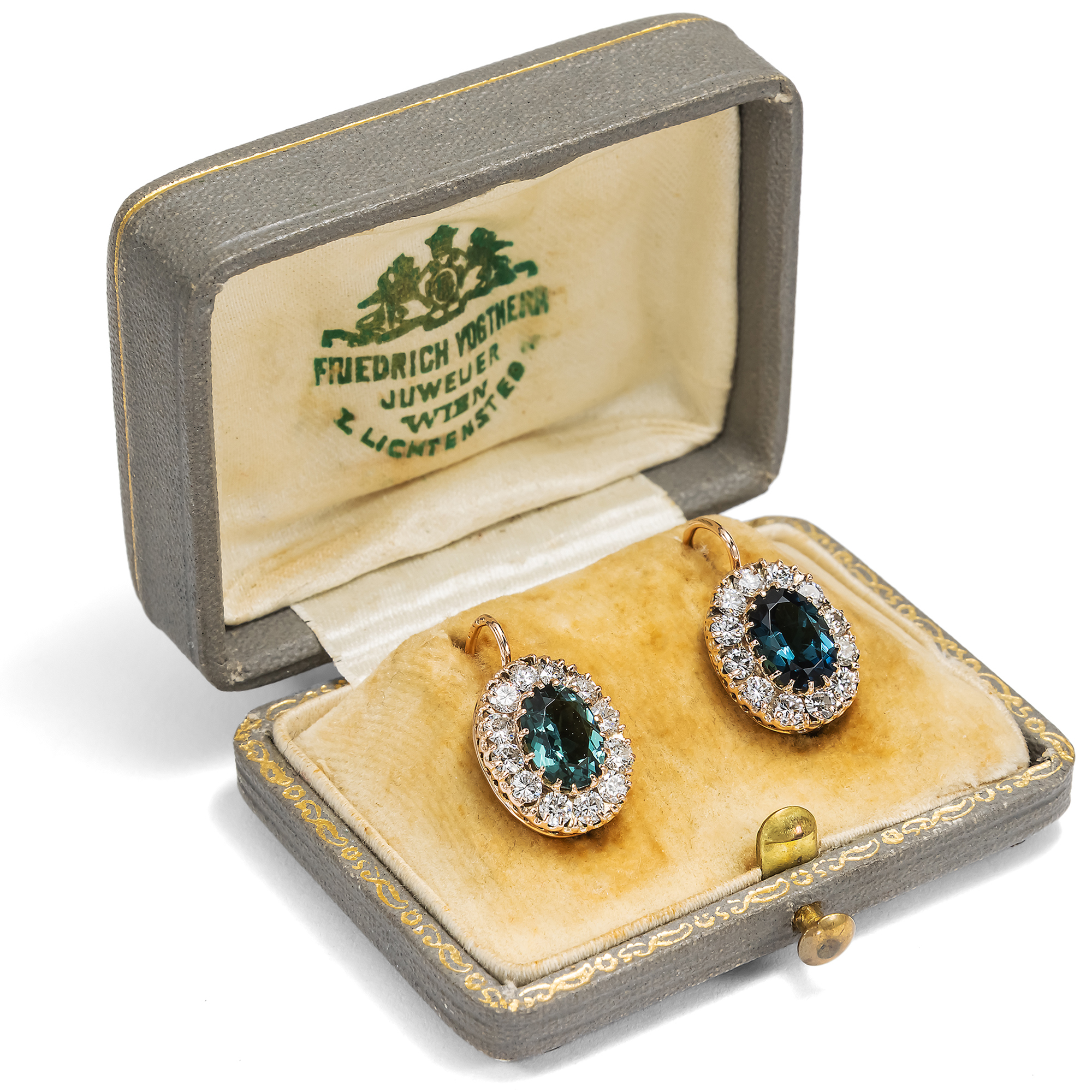 Antike Ohrringe mit Besatz aus Brillanten & Indigolithen, Wien um 1900 & später Antike Ohrringe mit Besatz aus Brillanten & Indigolithen, Wien um 1900 & später