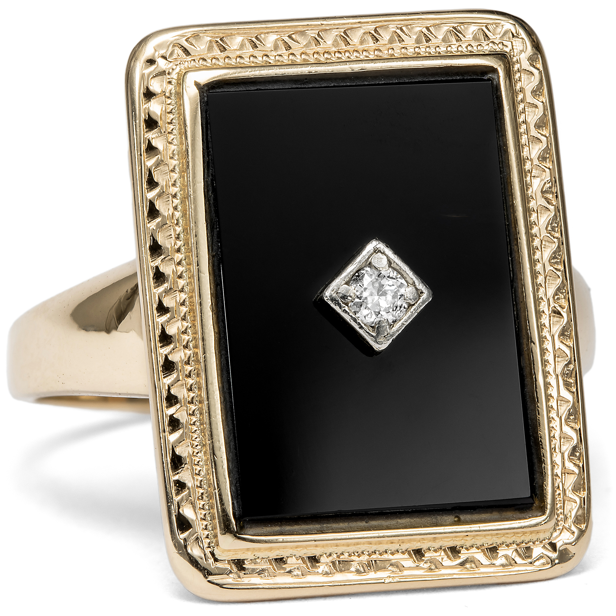 Kraftvoller Ring mit Diamant & Onyx in Gold, Deutschland um 1930 Kraftvoller Ring mit Diamant & Onyx in Gold, Deutschland um 1930