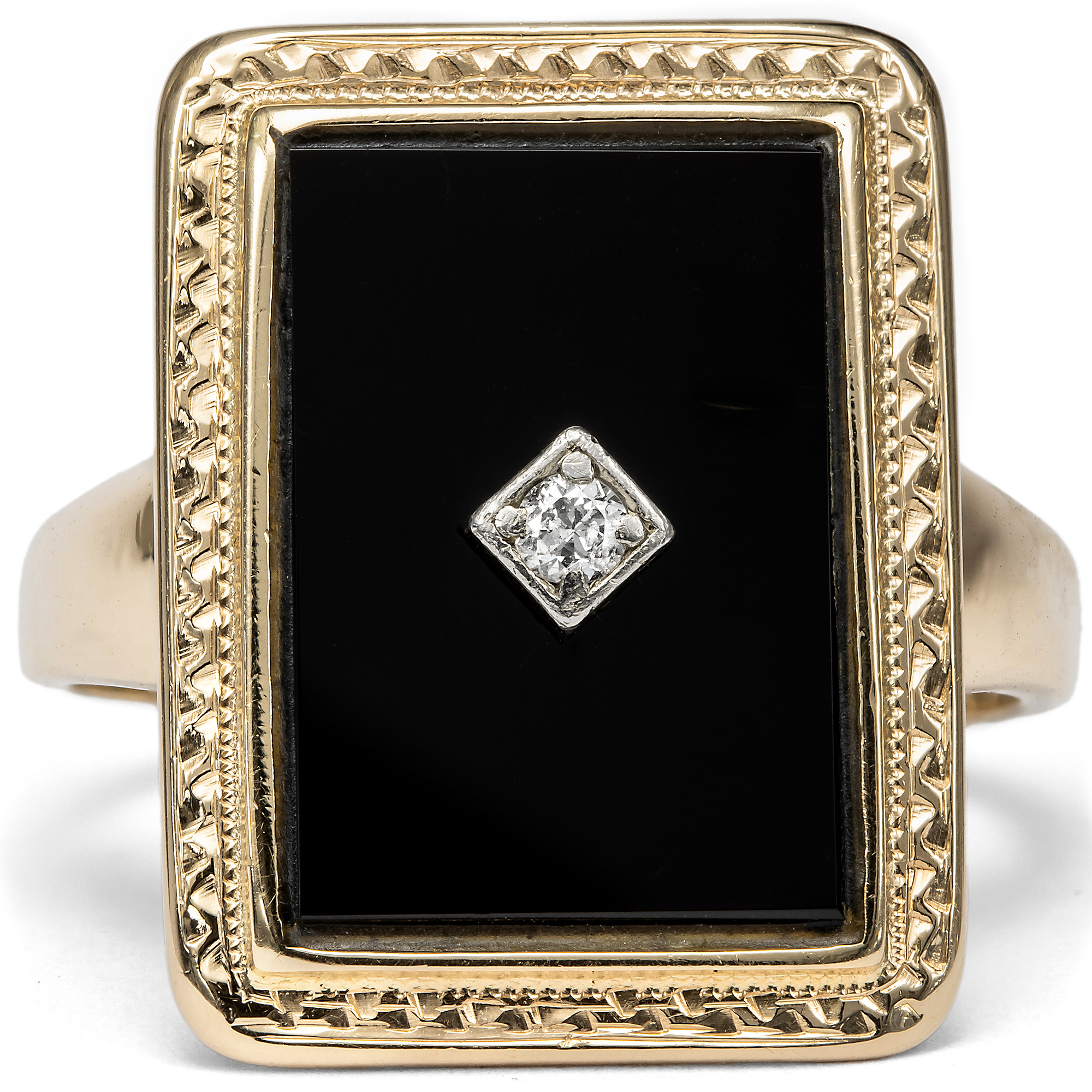 Kraftvoller Ring mit Diamant & Onyx in Gold, Deutschland um 1930 Kraftvoller Ring mit Diamant & Onyx in Gold, Deutschland um 1930