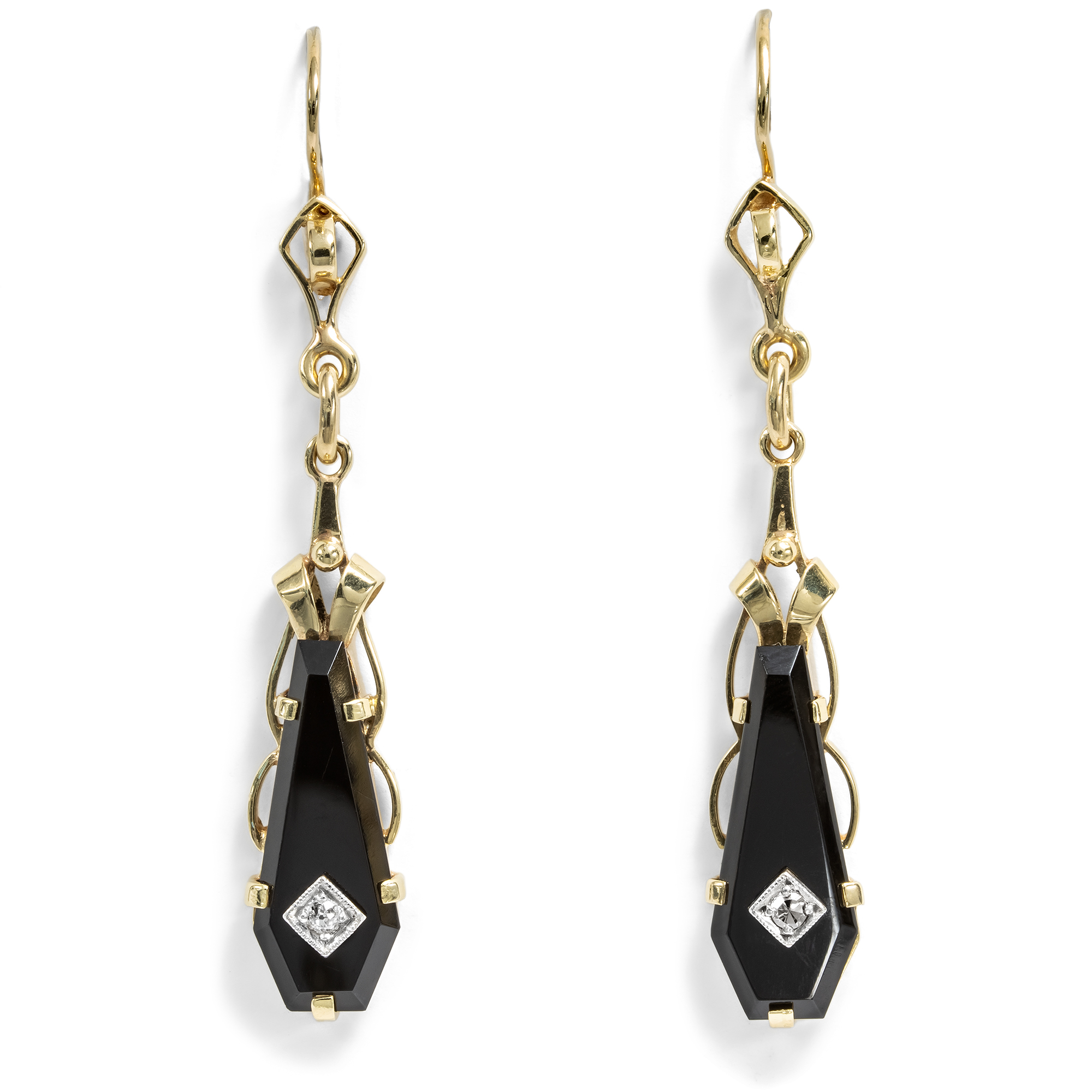 Antike Ohrringe mit Onyx & Diamanten, Deutschland um 1935 Antike Ohrringe mit Onyx & Diamanten, Deutschland um 1935