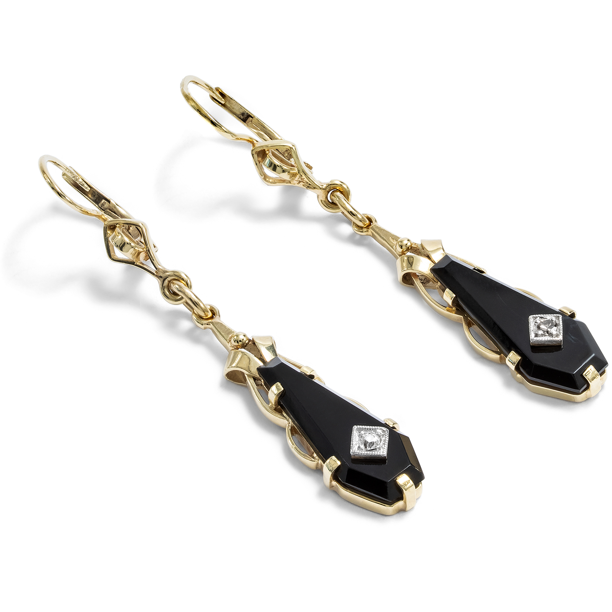 Antike Ohrringe mit Onyx & Diamanten, Deutschland um 1935 Antike Ohrringe mit Onyx & Diamanten, Deutschland um 1935