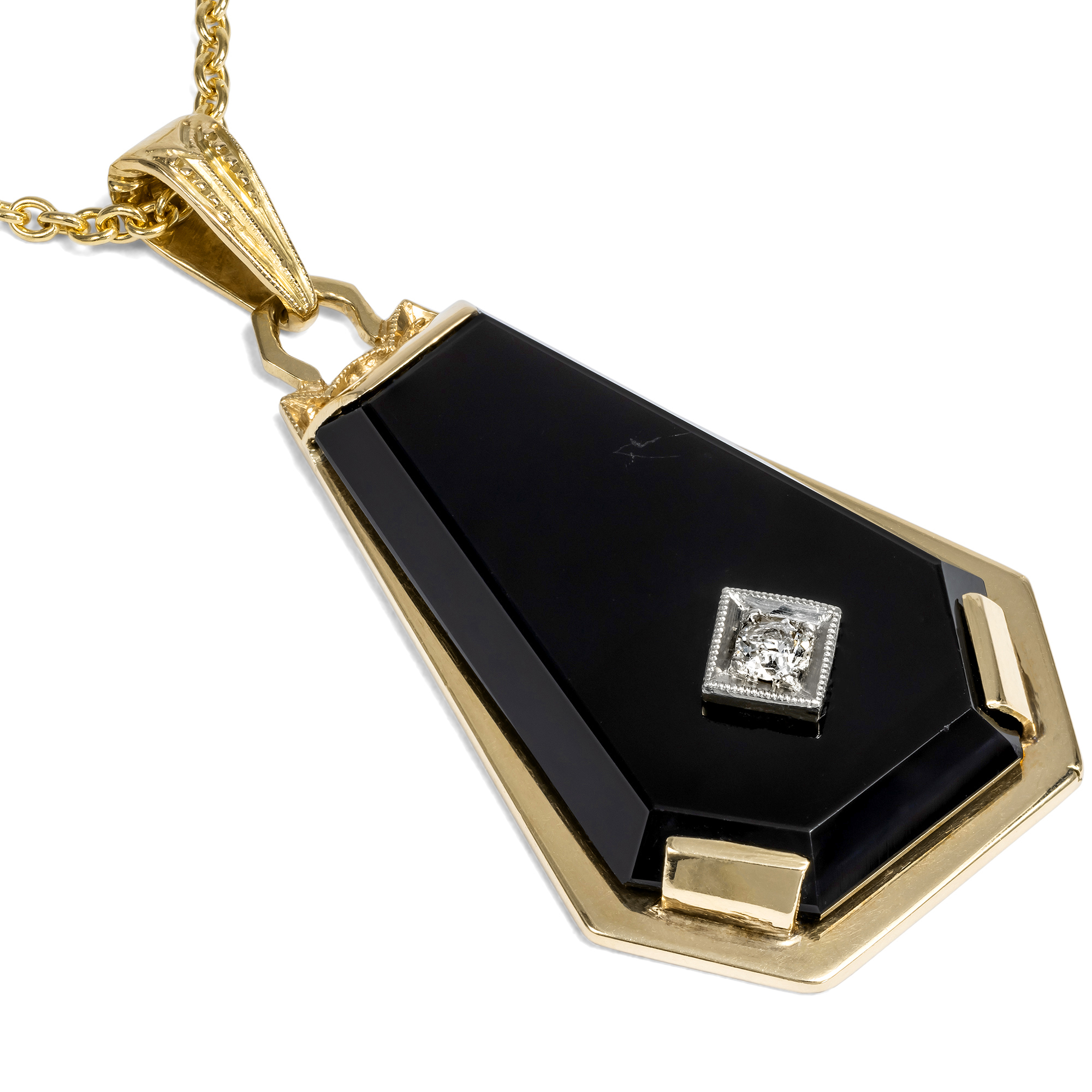 Anhänger des Art Déco mit Onyx & Diamant in Gold, um 1930 Anhänger des Art Déco mit Onyx & Diamant in Gold, um 1930