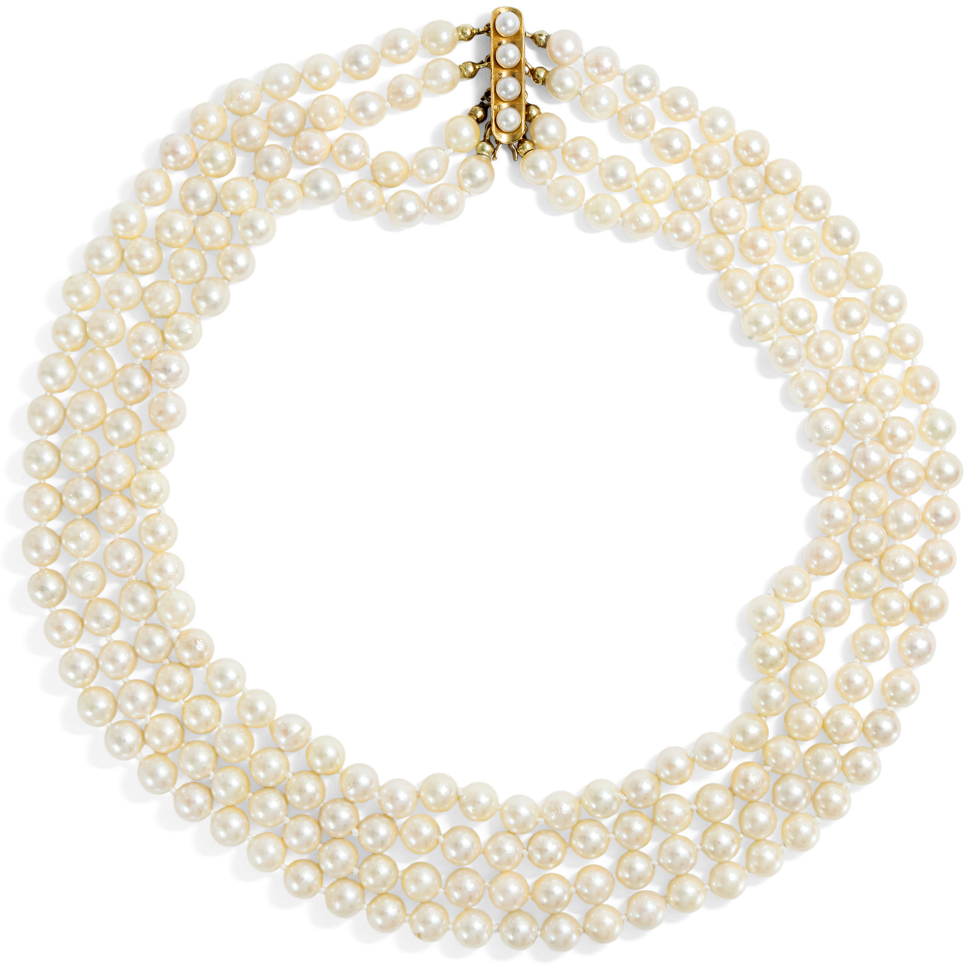 Necklace of Four Rows of Akoya Pearls & Gold Clasp, c. 1985 Necklace of Four Rows of Akoya Pearls & Gold Clasp, c. 1985