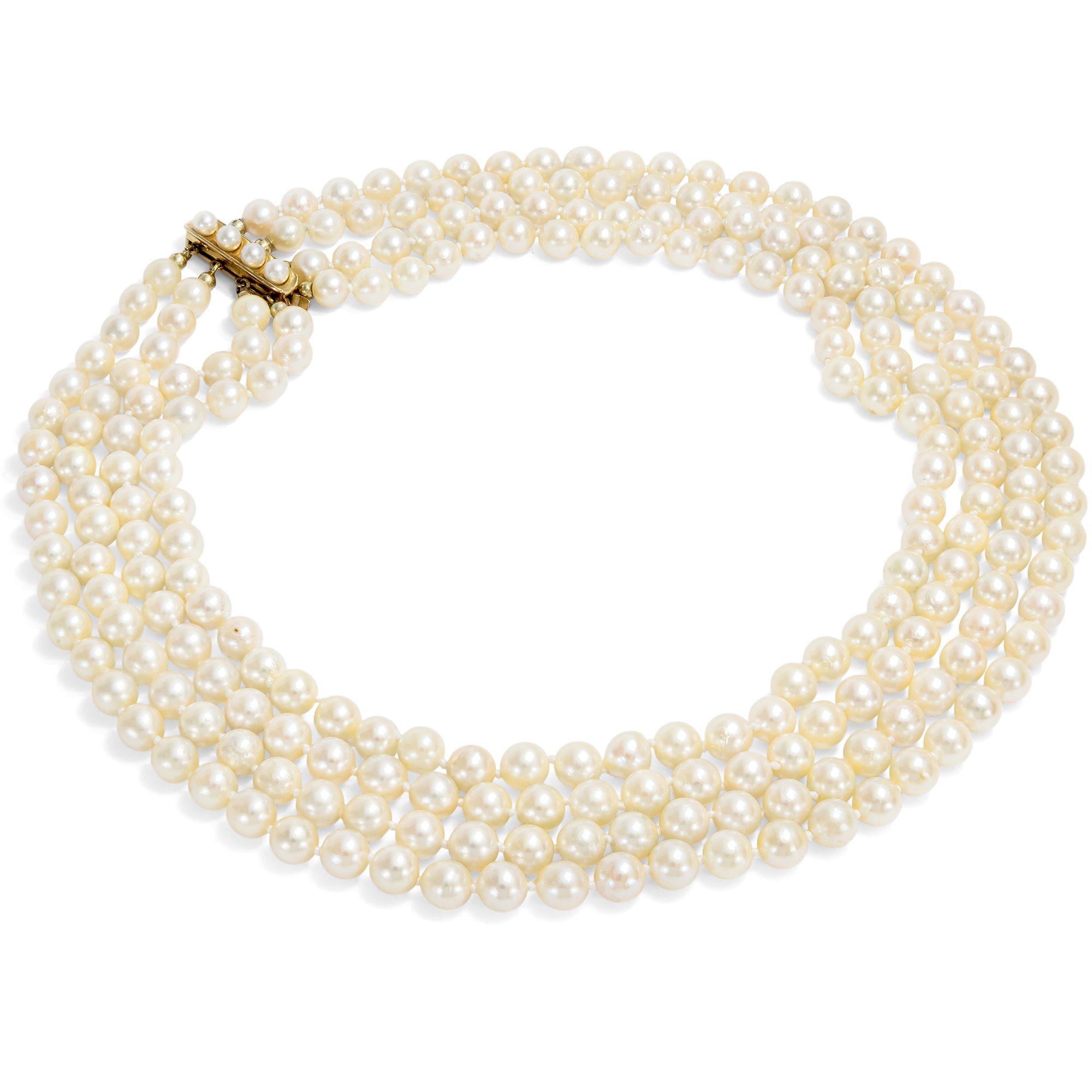 Necklace of Four Rows of Akoya Pearls & Gold Clasp, c. 1985 Necklace of Four Rows of Akoya Pearls & Gold Clasp, c. 1985