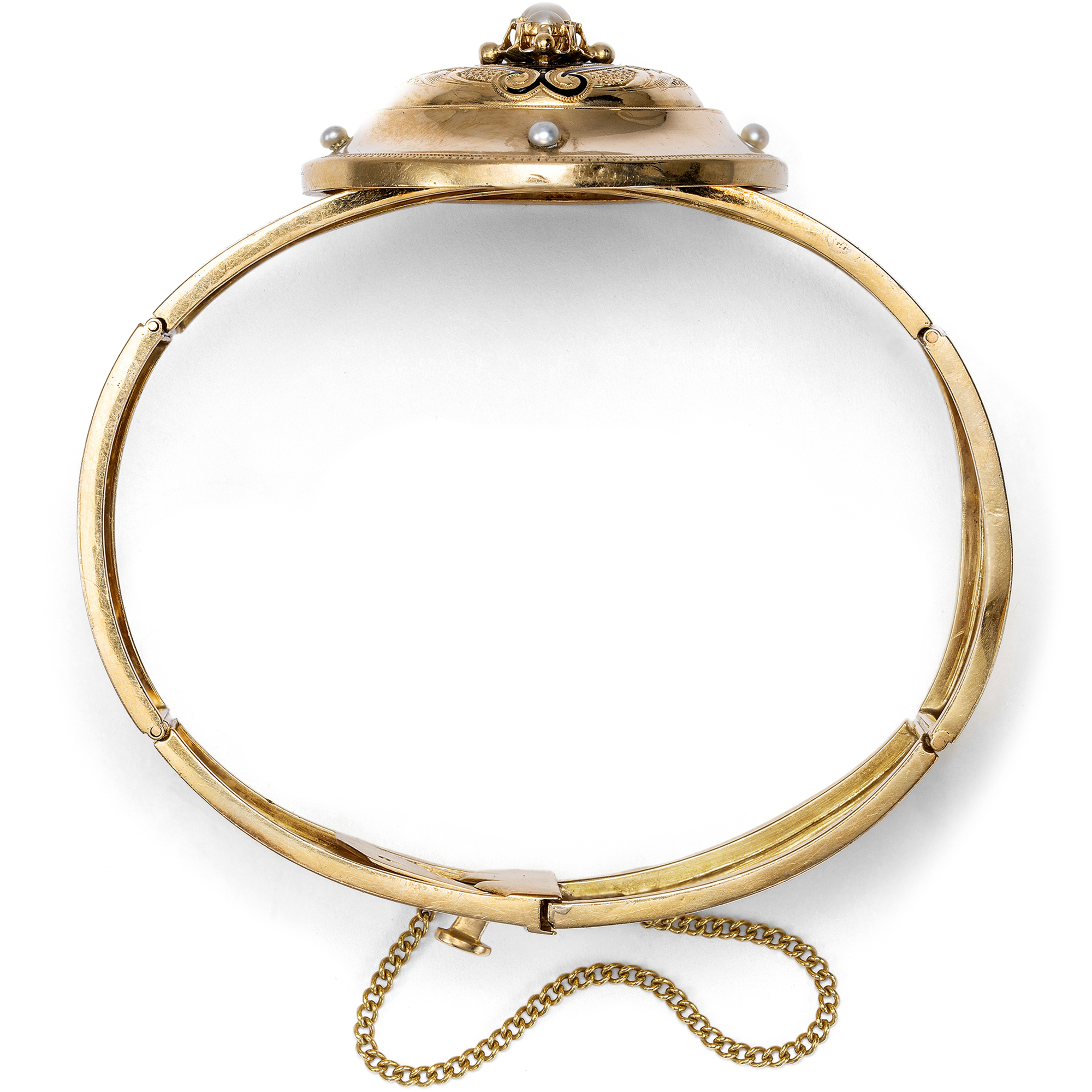 Goldenes Armband mit schwarzem Email & Perlen, Paris um 1870 Goldenes Armband mit schwarzem Email & Perlen, Paris um 1870