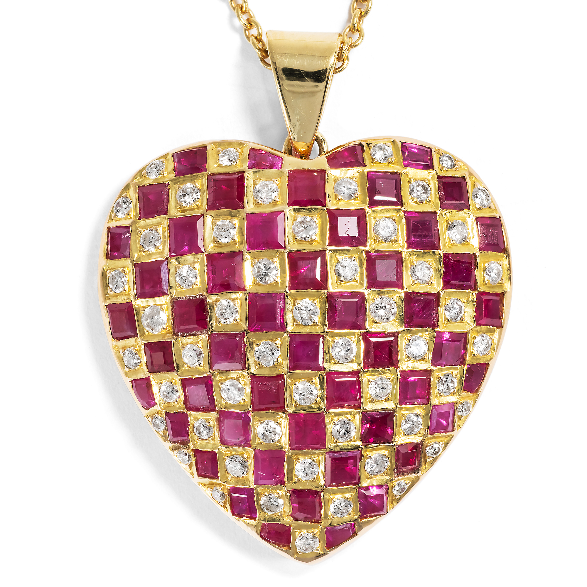 Großes vintage Herz mit Rubinen & Brillanten in Gold, um 1985