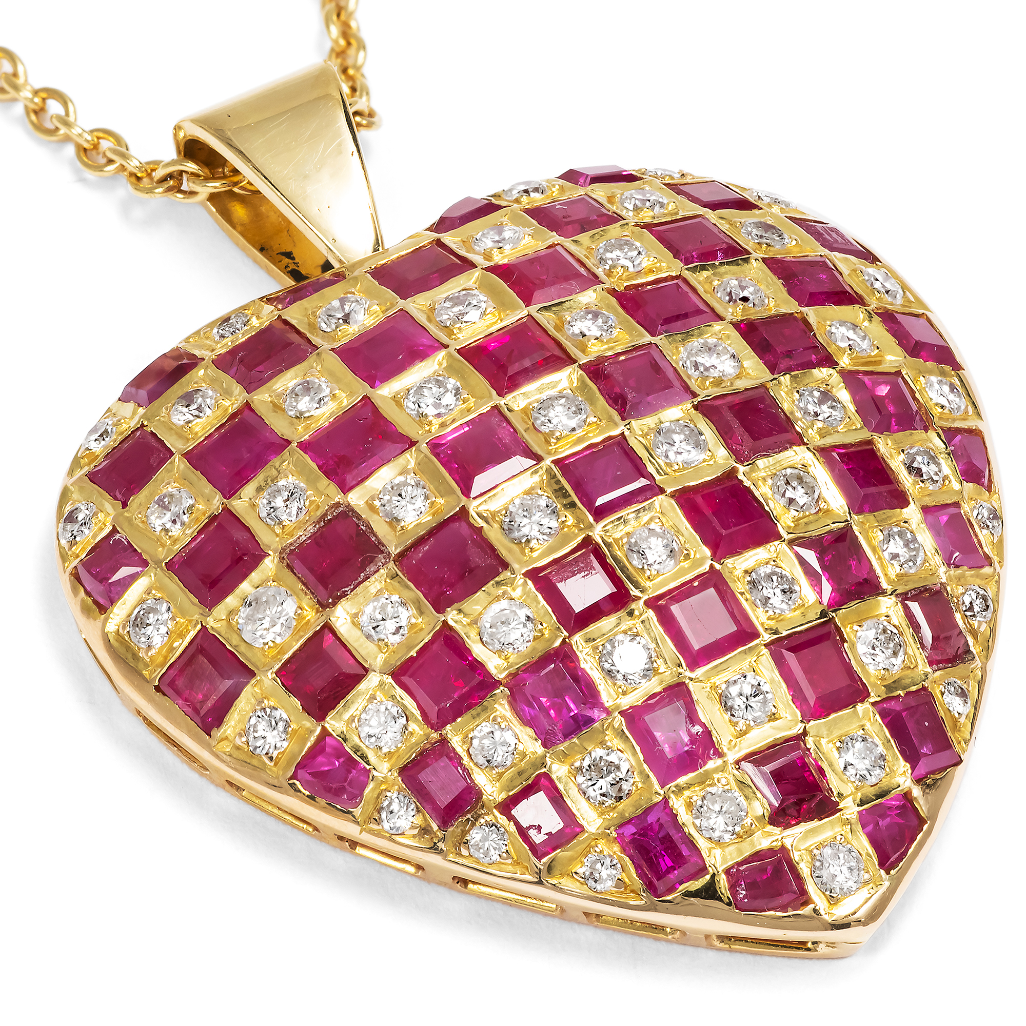 Großes vintage Herz mit Rubinen & Brillanten in Gold, um 1985