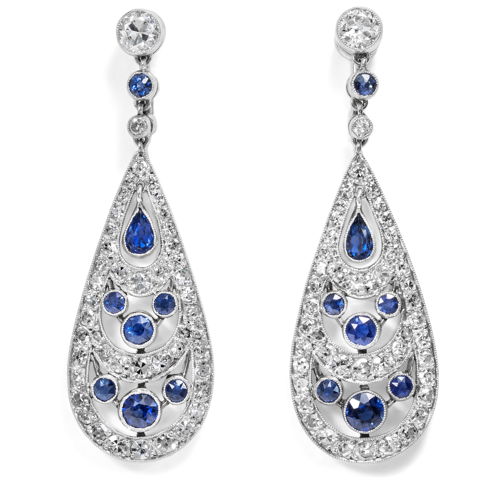 Antike Ohrschrauben des Art Déco mit Saphiren & Diamanten in Platin, um 1925 Antike Ohrschrauben des Art Déco mit Saphiren & Diamanten in Platin, um 1925