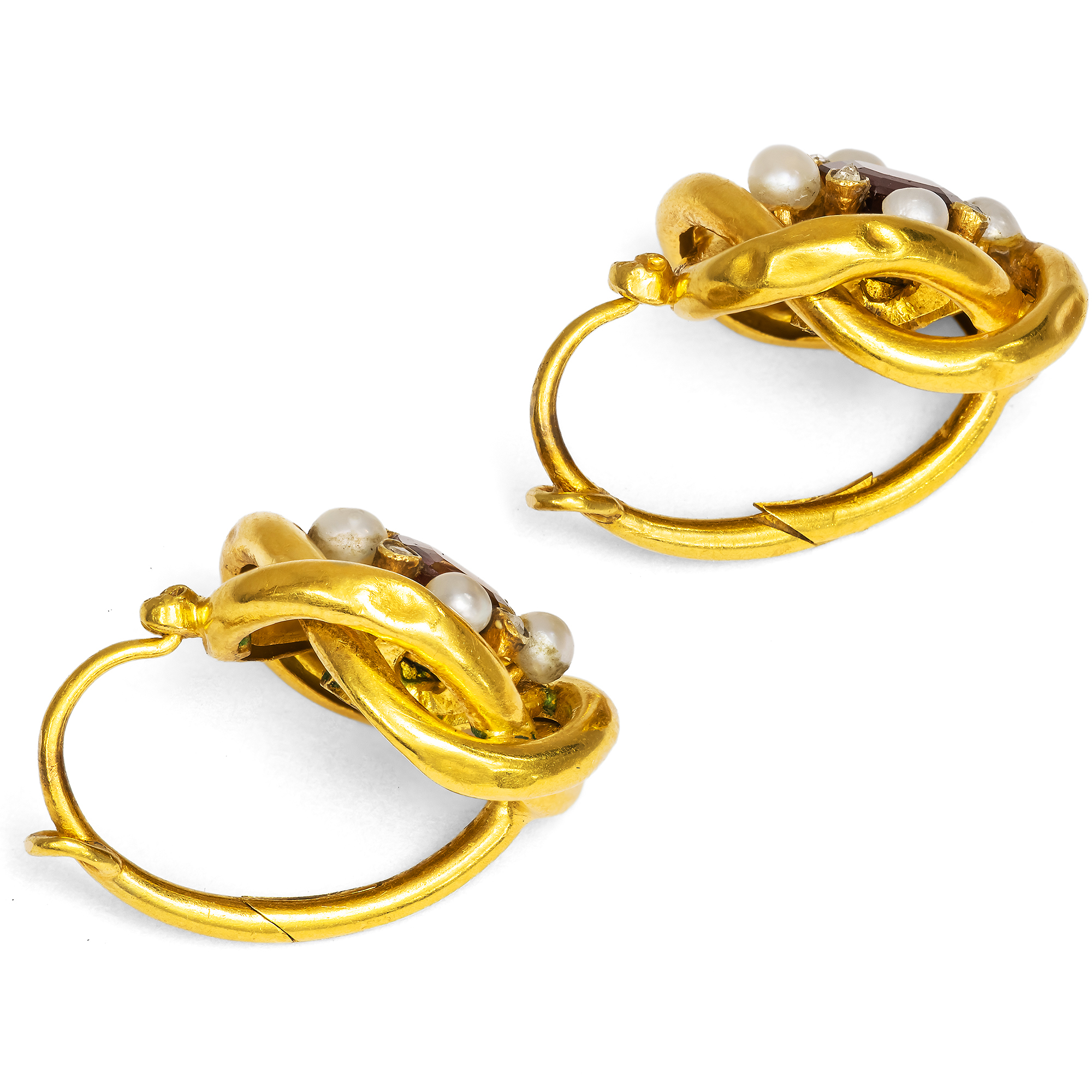 Prachtvolle Demi-Parure aus Granaten, Perlen & Diamanten in Gold, Wien um 1850 Prachtvolle Demi-Parure aus Granaten, Perlen & Diamanten in Gold, Wien um 1850