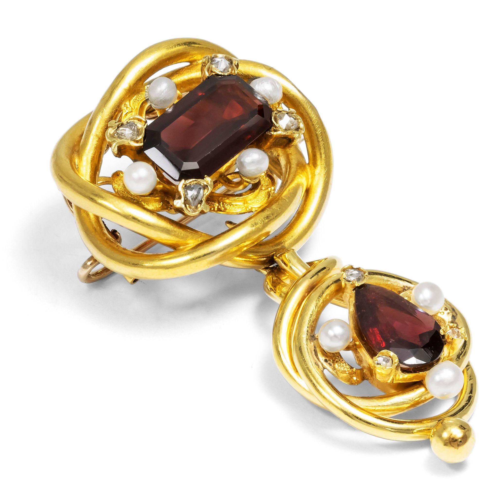 Prachtvolle Demi-Parure aus Granaten, Perlen & Diamanten in Gold, Wien um 1850 Prachtvolle Demi-Parure aus Granaten, Perlen & Diamanten in Gold, Wien um 1850