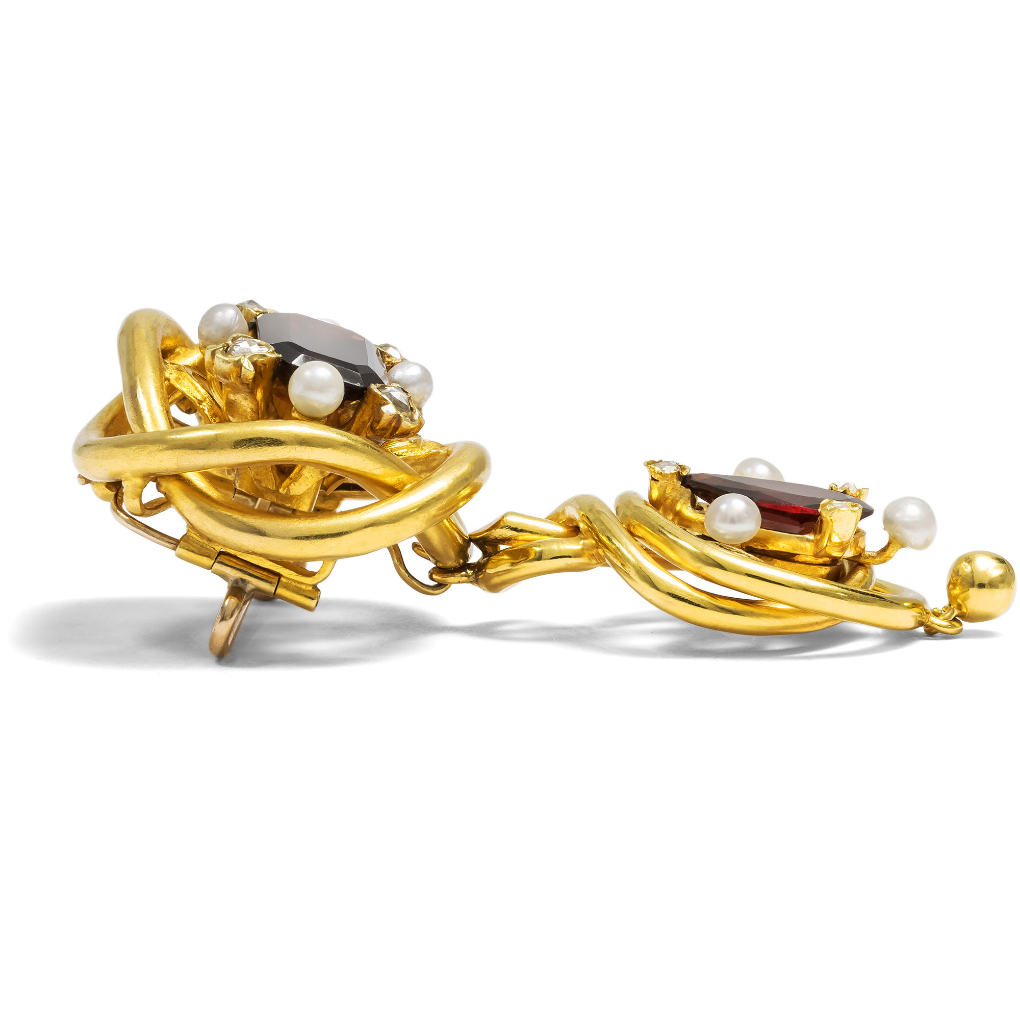 Prachtvolle Demi-Parure aus Granaten, Perlen & Diamanten in Gold, Wien um 1850 Prachtvolle Demi-Parure aus Granaten, Perlen & Diamanten in Gold, Wien um 1850