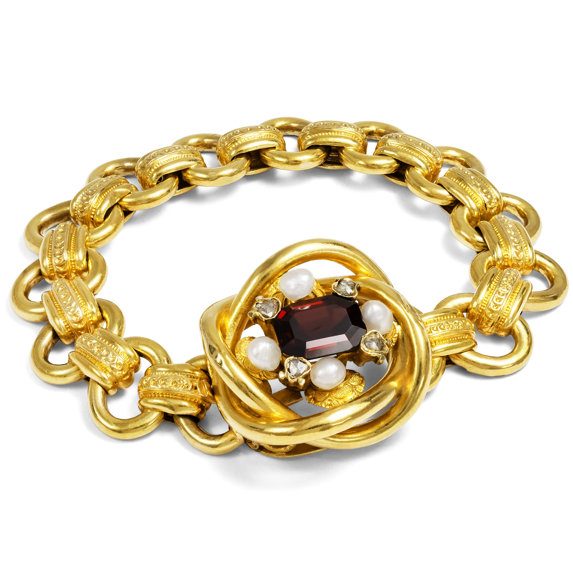 Prachtvolle Demi-Parure aus Granaten, Perlen & Diamanten in Gold, Wien um 1850 Prachtvolle Demi-Parure aus Granaten, Perlen & Diamanten in Gold, Wien um 1850