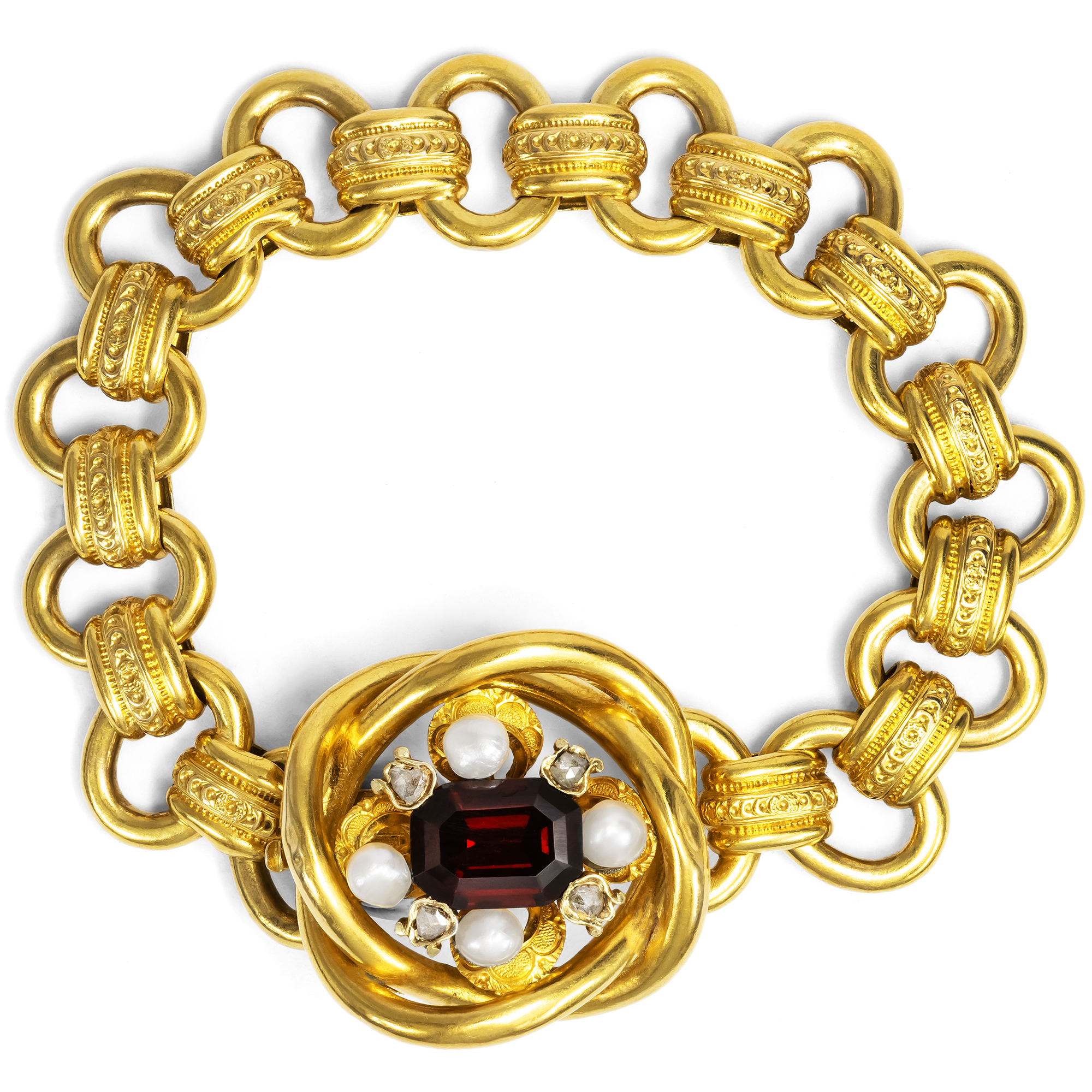 Prachtvolle Demi-Parure aus Granaten, Perlen & Diamanten in Gold, Wien um 1850 Prachtvolle Demi-Parure aus Granaten, Perlen & Diamanten in Gold, Wien um 1850