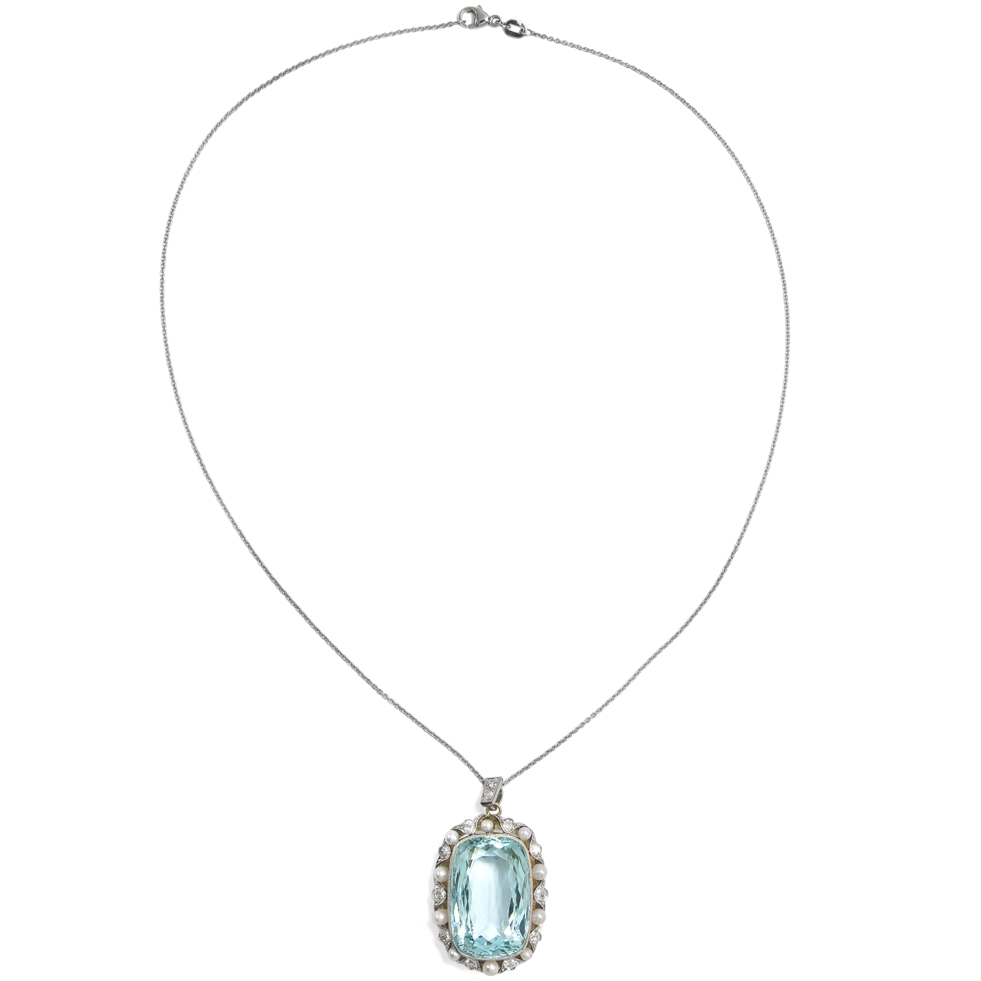 Kostbarer Anhänger mit Aquamarin & Perlen in Platin auf Gold, um 1910 & später Kostbarer Anhänger mit Aquamarin & Perlen in Platin auf Gold, um 1910 & später