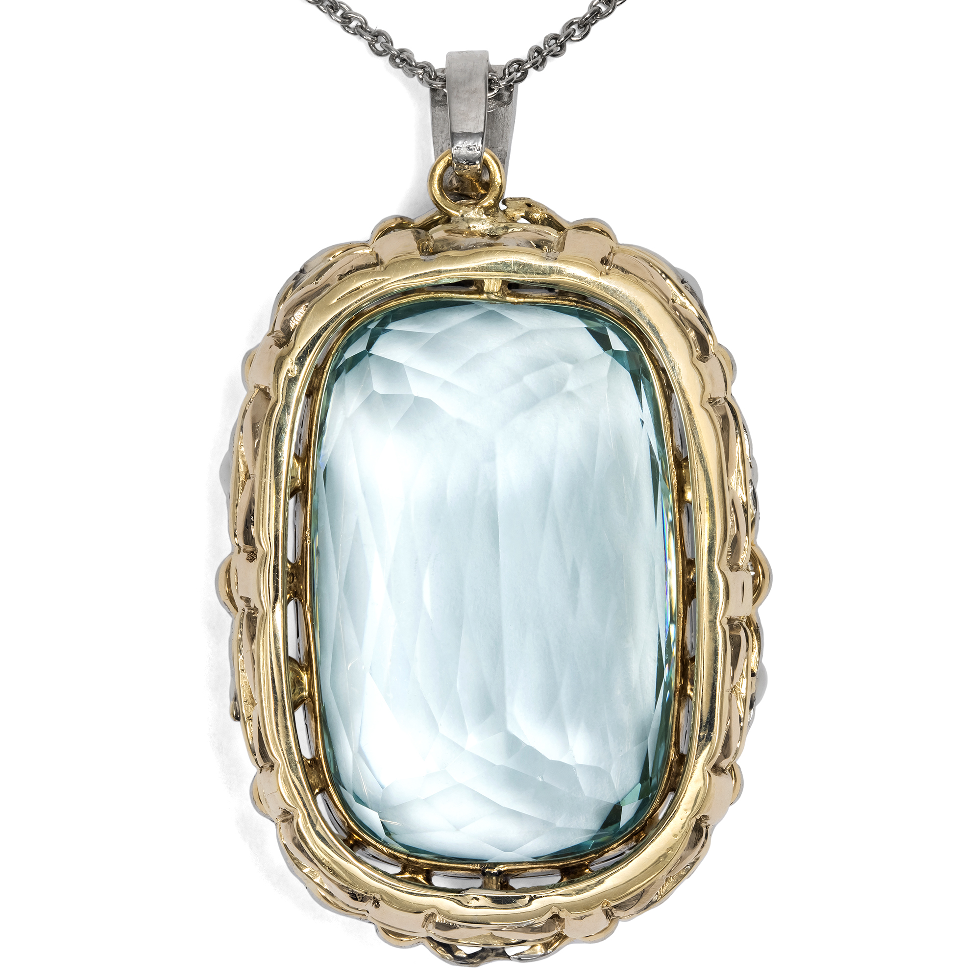 Kostbarer Anhänger mit Aquamarin & Perlen in Platin auf Gold, um 1910 & später Kostbarer Anhänger mit Aquamarin & Perlen in Platin auf Gold, um 1910 & später